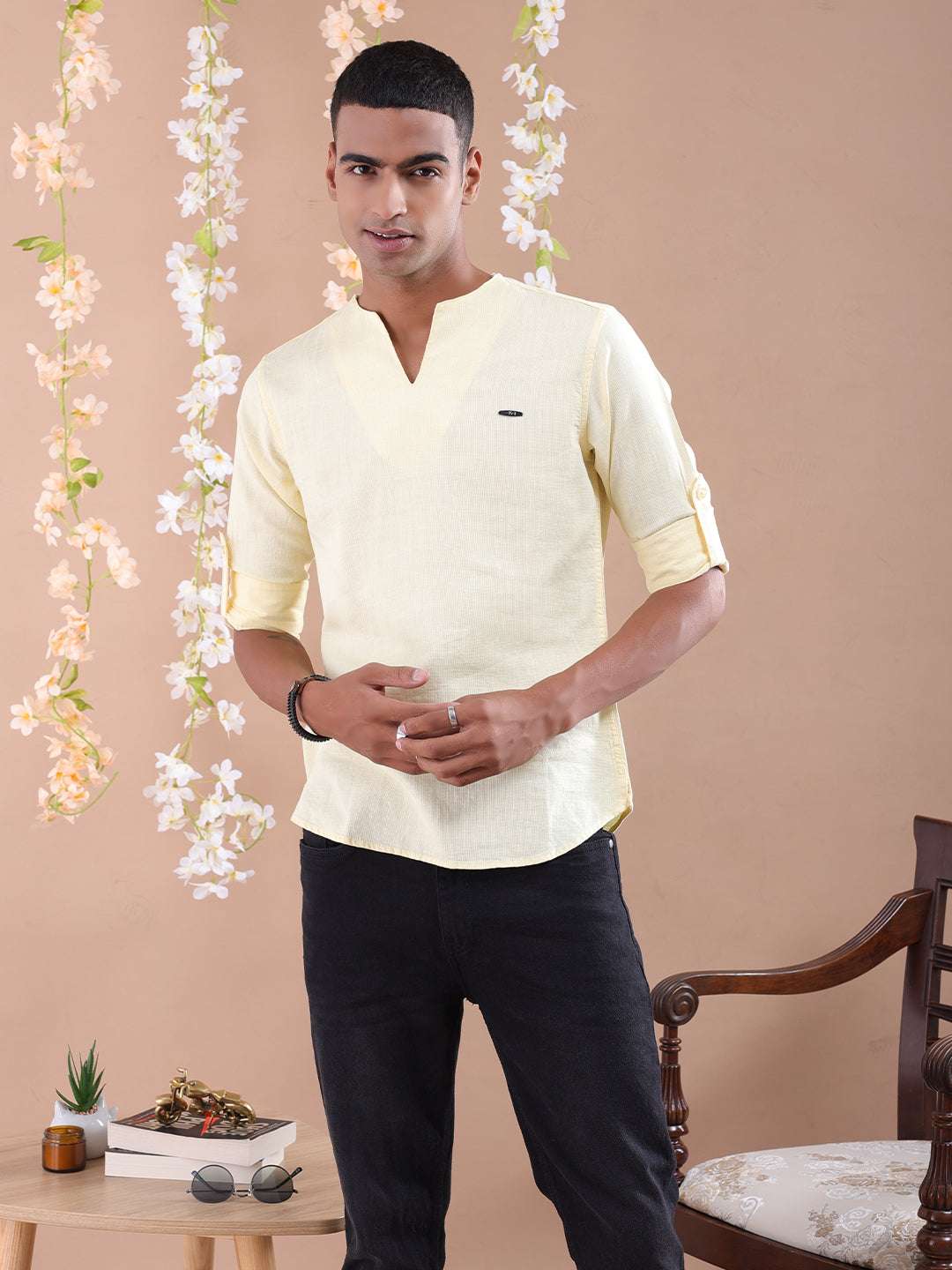 Shop Men V-Neck Kurta Online.