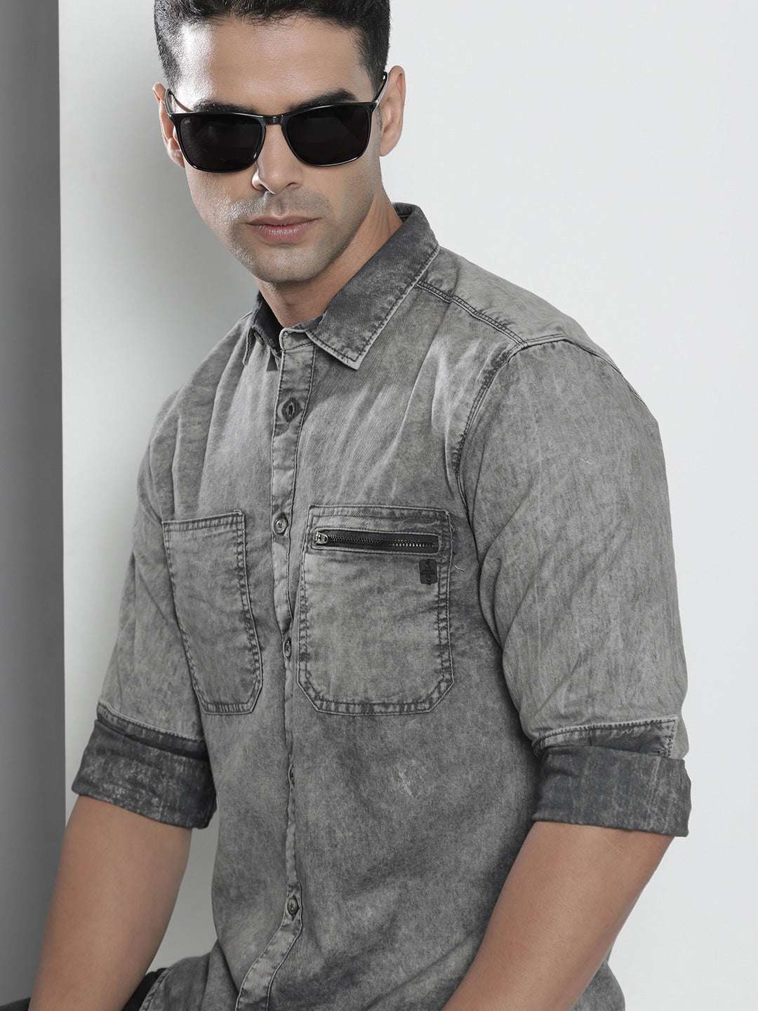 Shop The Indian Garage Co Men Grey Checked Casual Shirt Online.