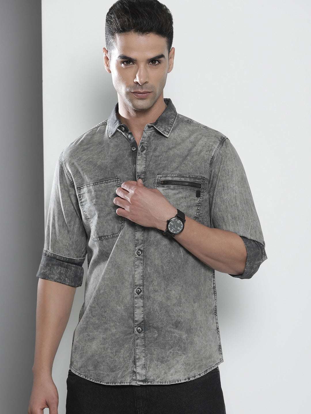 Shop The Indian Garage Co Men Grey Checked Casual Shirt Online.