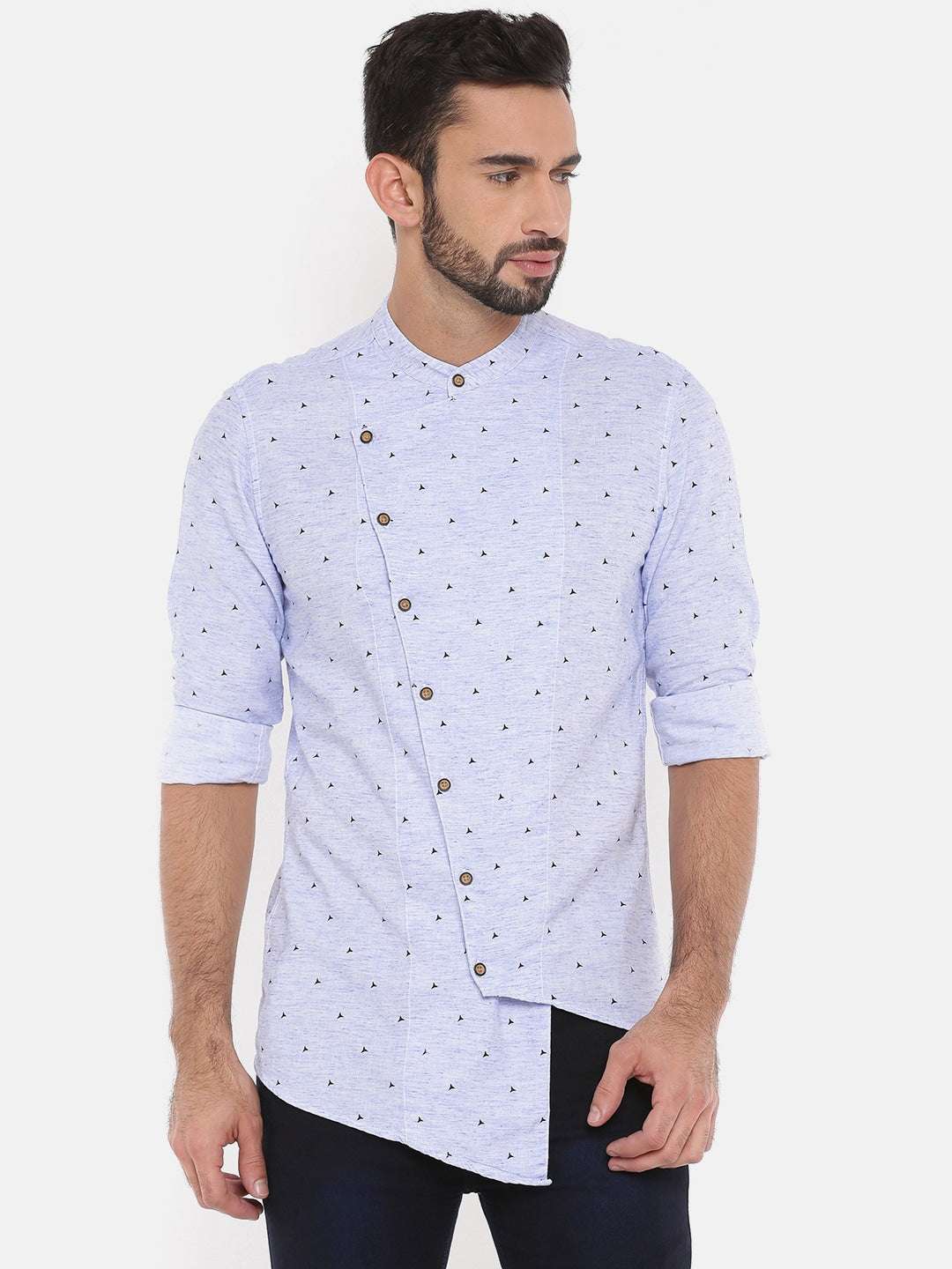 Shop The Indian Garage Co Men Blue Printed Straight Kurta Online.