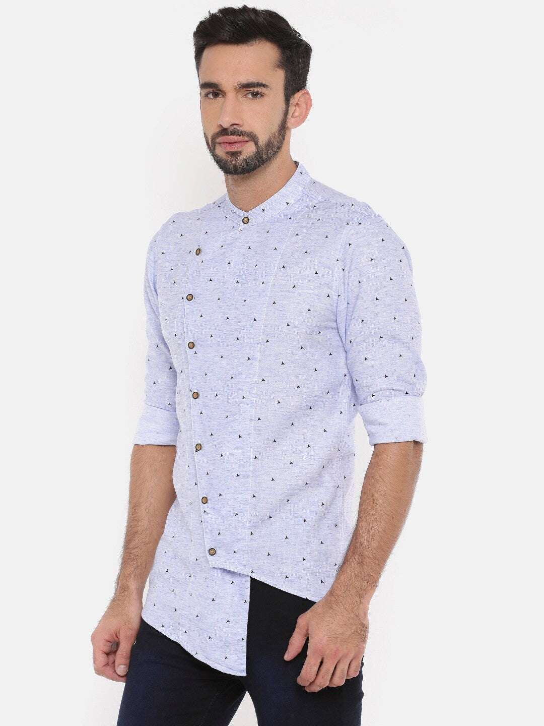 Shop The Indian Garage Co Men Blue Printed Straight Kurta Online.