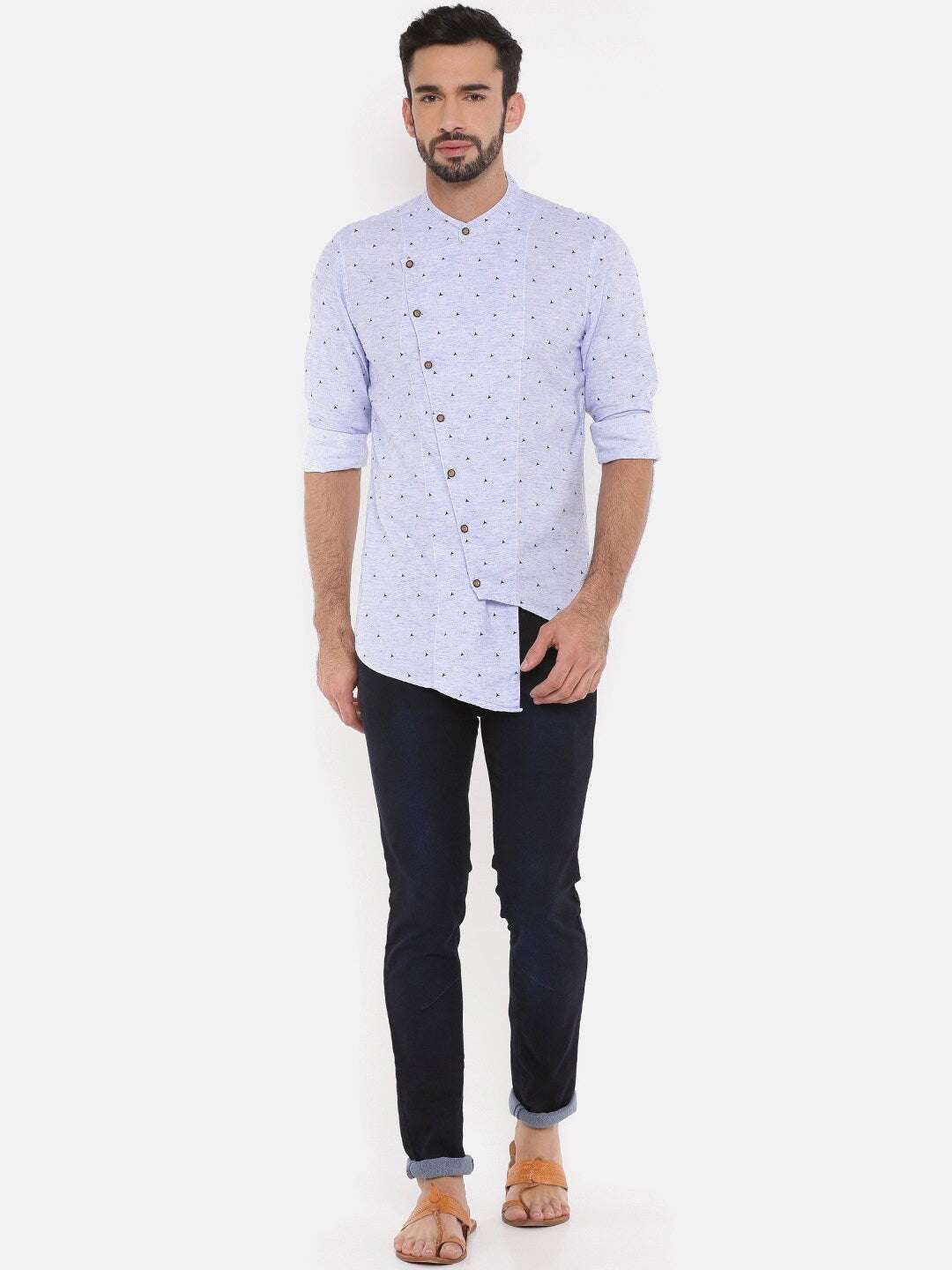 Shop The Indian Garage Co Men Blue Printed Straight Kurta Online.