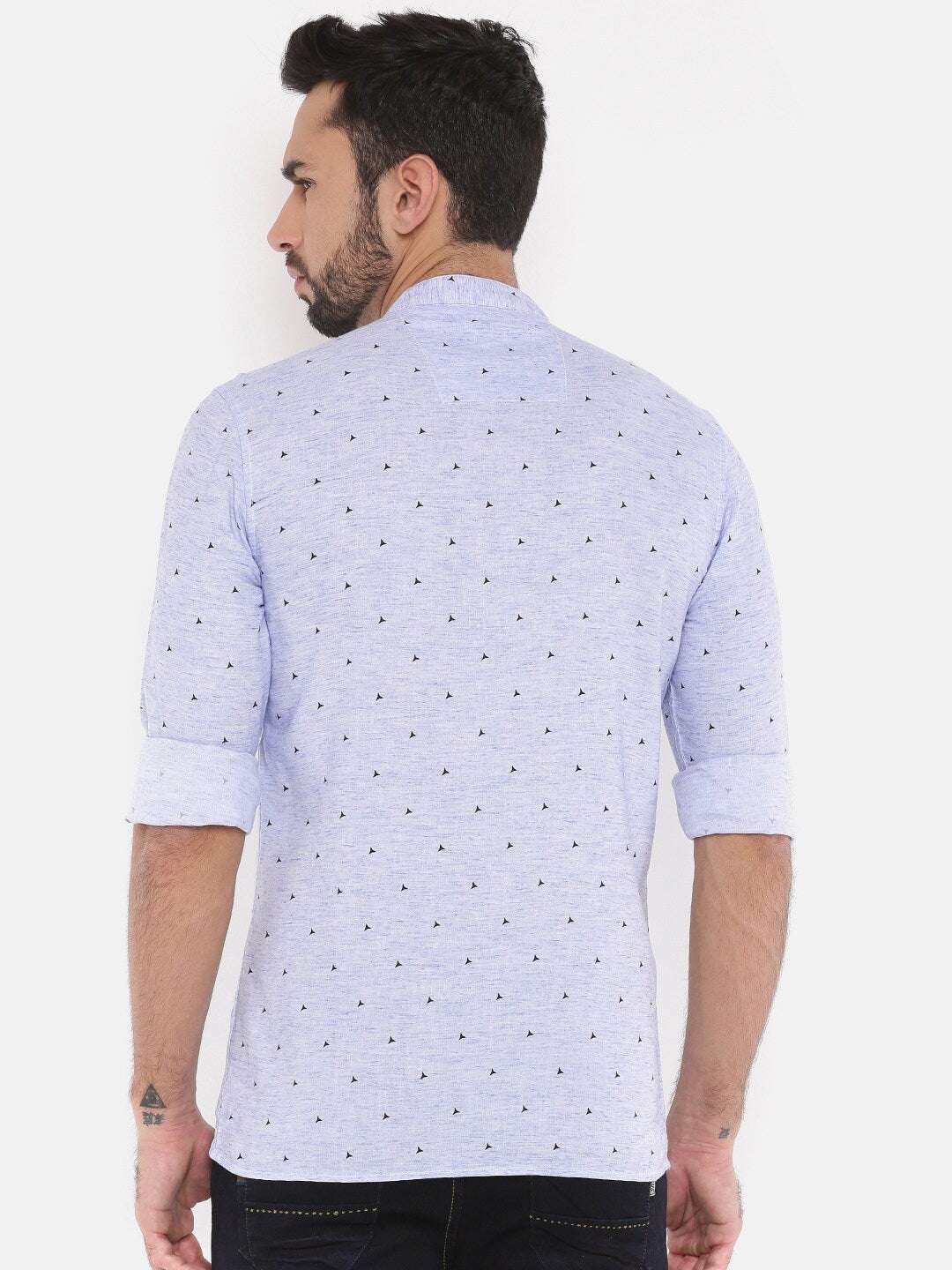 Shop The Indian Garage Co Men Blue Printed Straight Kurta Online.