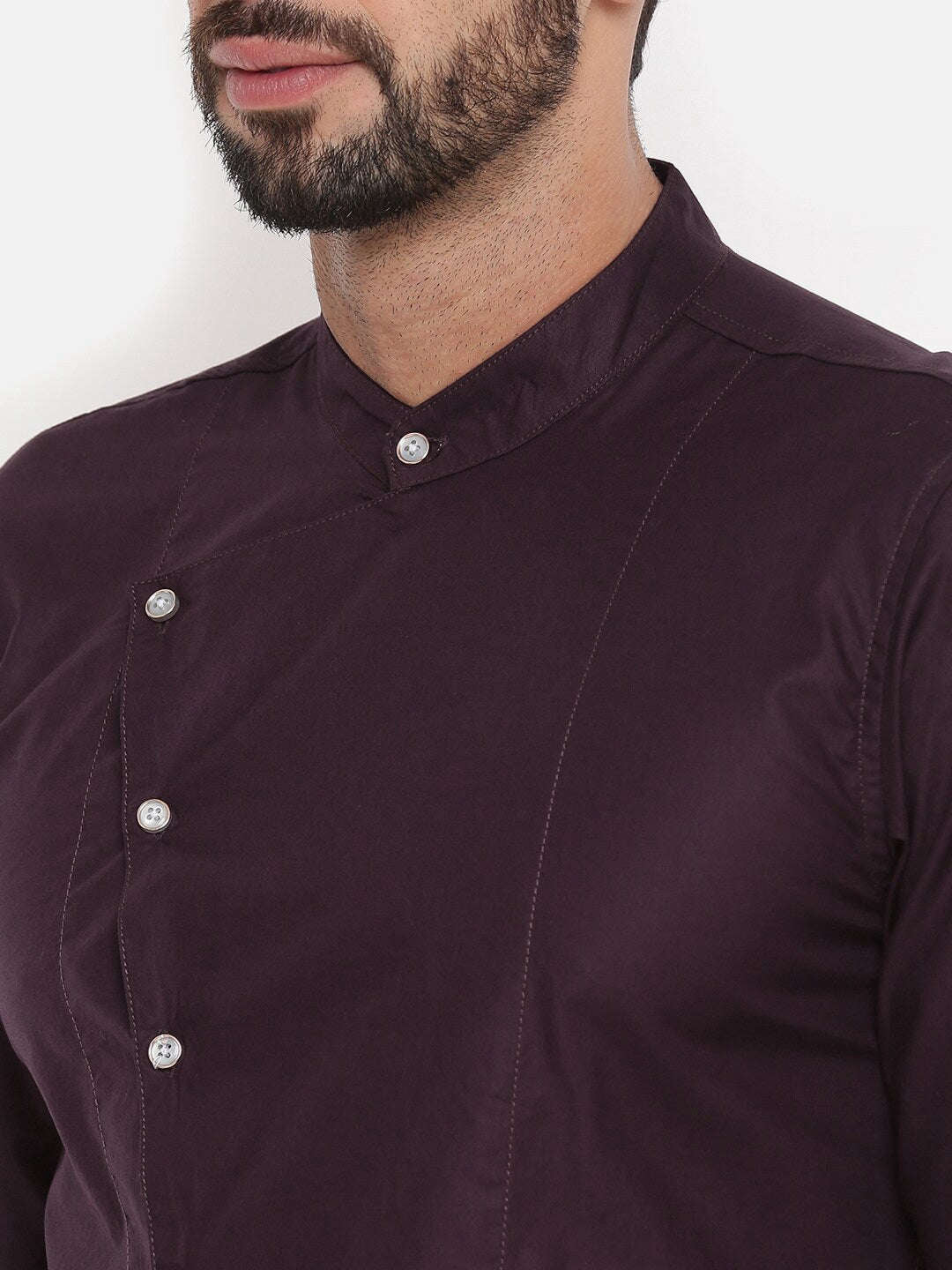 Shop The Indian Garage Co Men Maroon Printed Asymmetric Kurta Online.