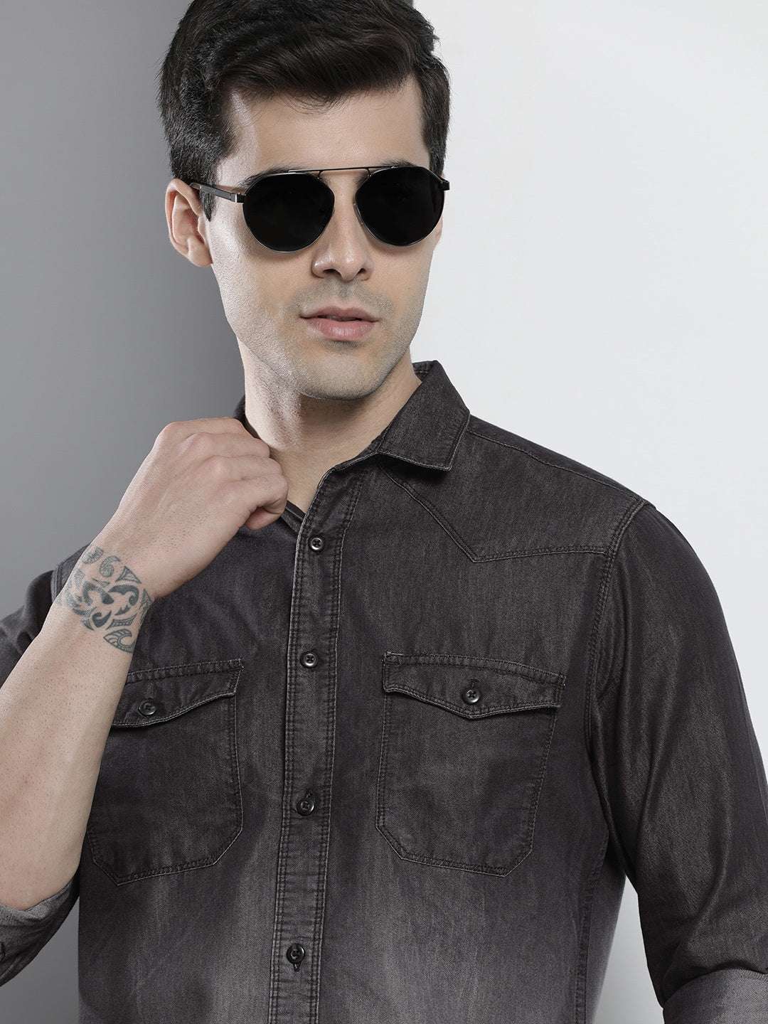 Shop Men 2 Tone Denim Shirt Online.