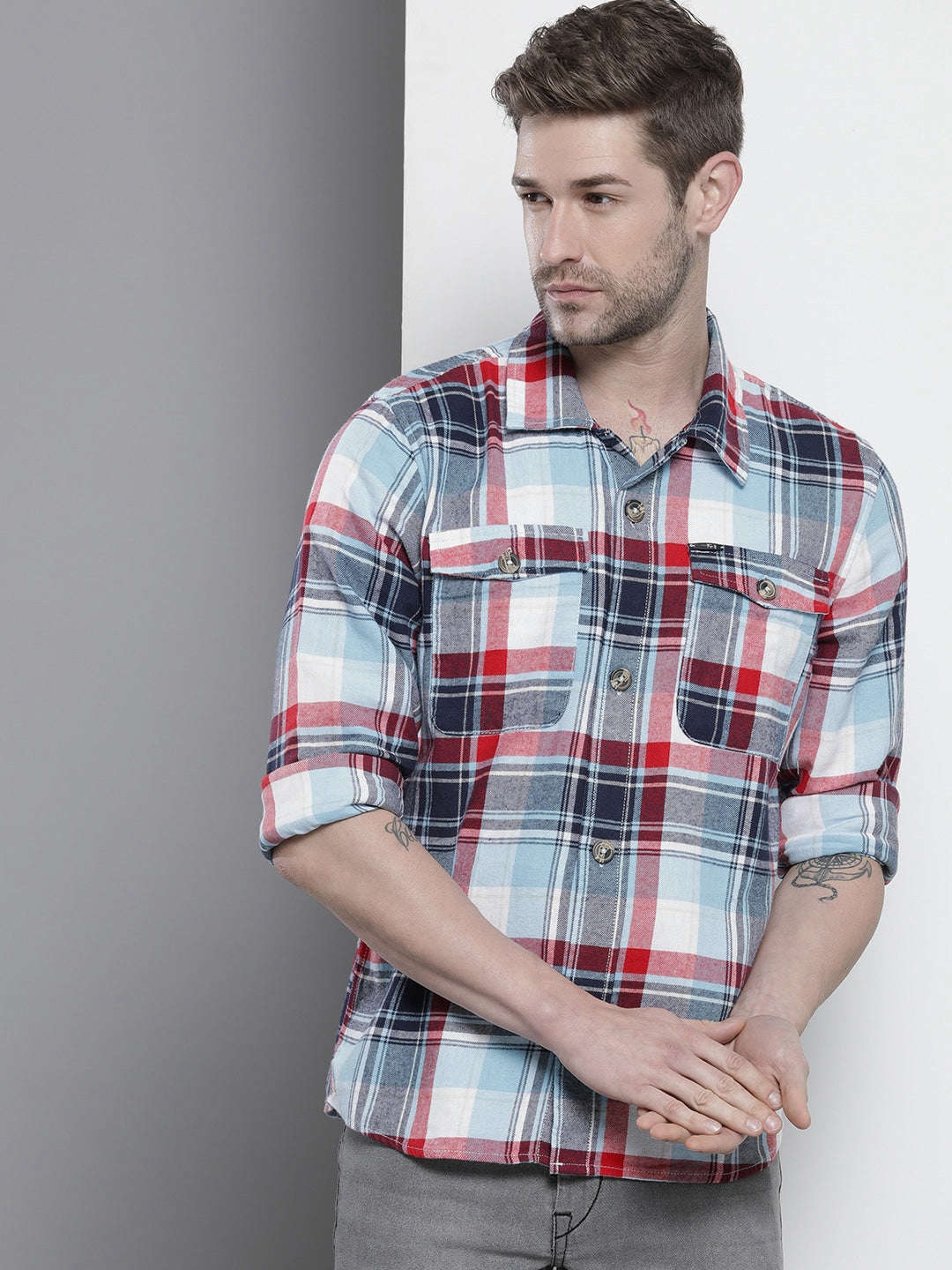 Shop Men Checked Overshirt Online.