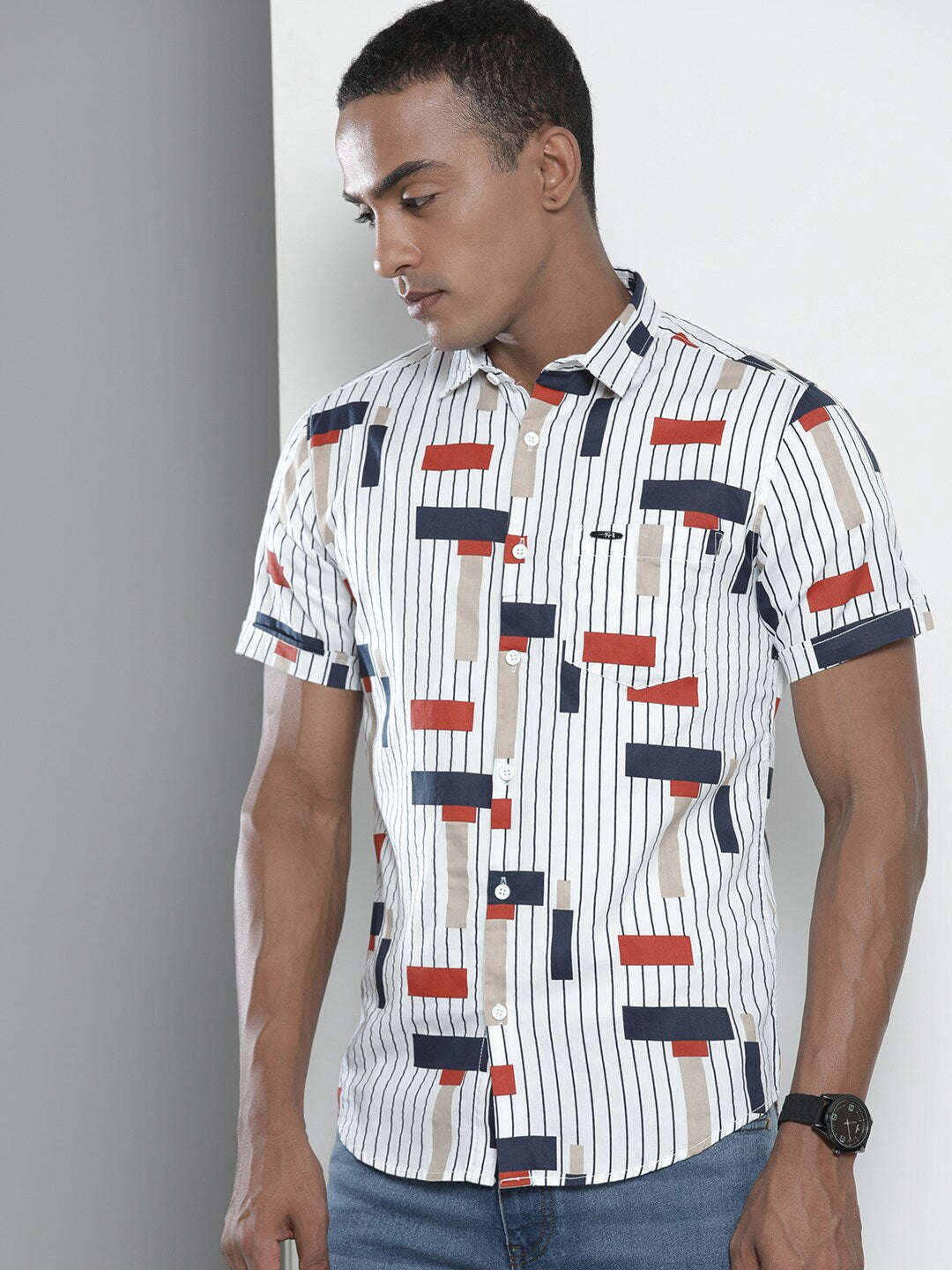 Shop Men Geometric Casual Shirt Online.