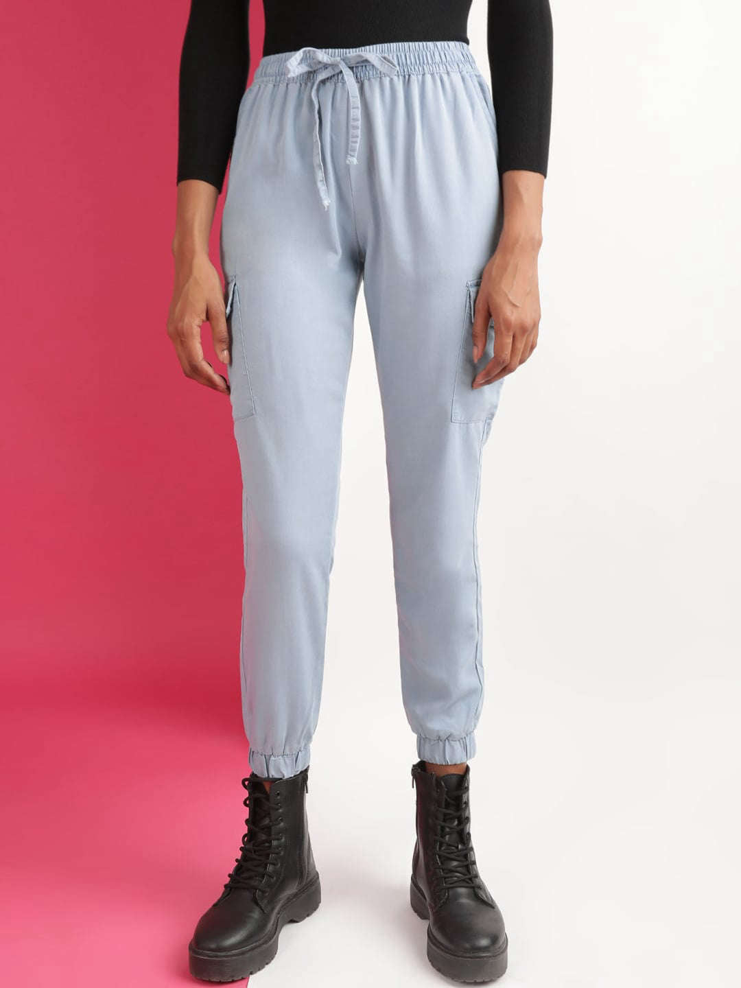 Shop Women Denim Cargo Jogger Online.