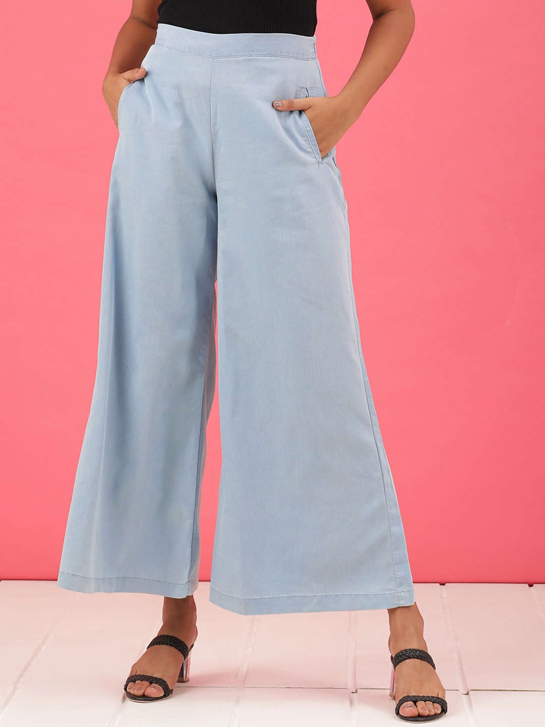 Shop Women High Waist Denim Flare Pant Online.