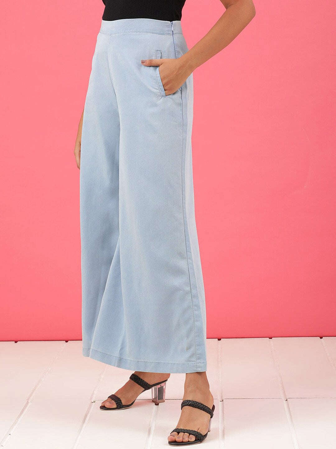 Shop Women High Waist Denim Flare Pant Online.