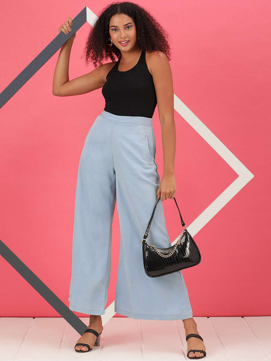 Shop Women High Waist Denim Flare Pant Online.