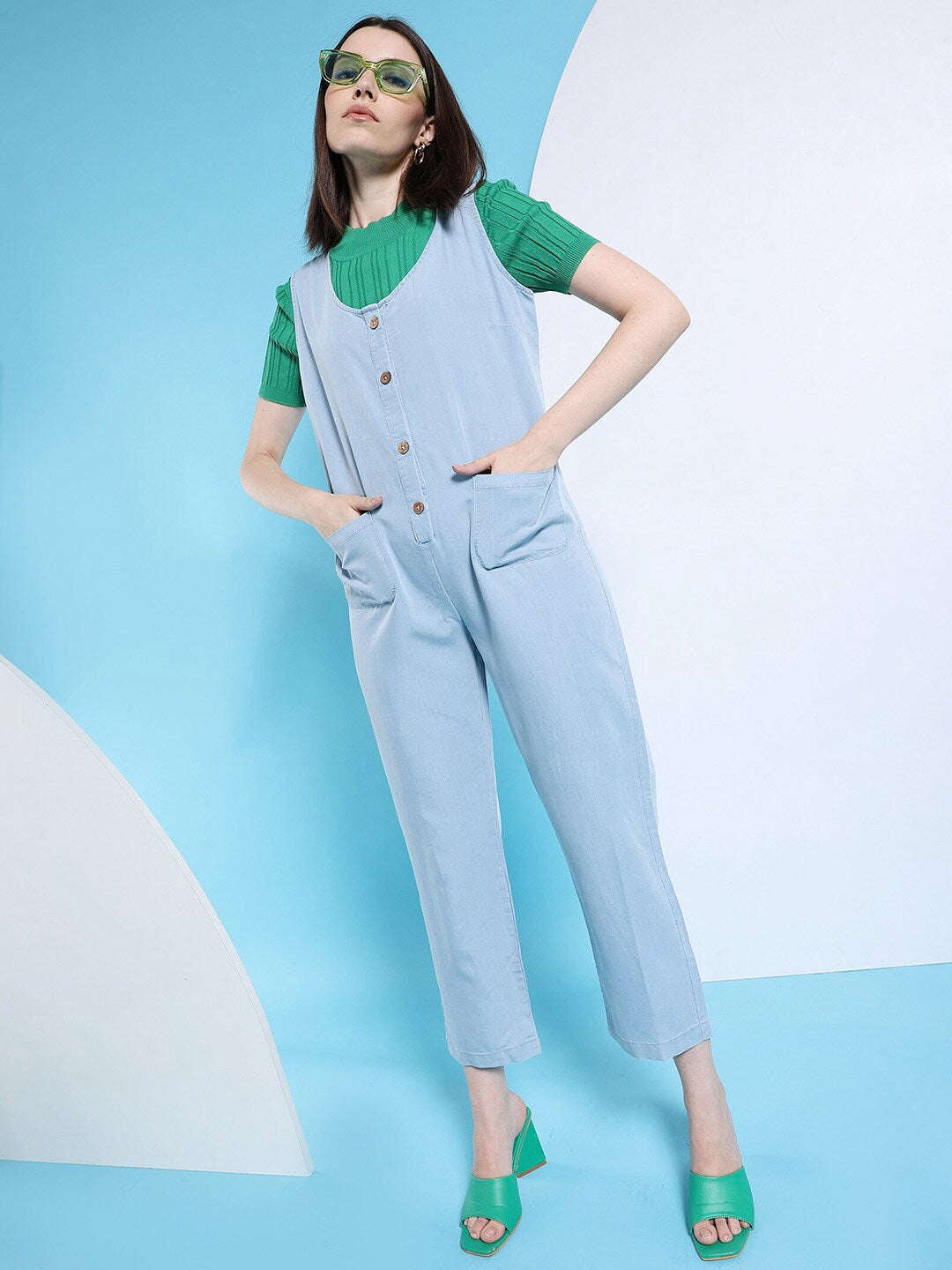 Shop Women Flare Denim Jumpsuit Online.