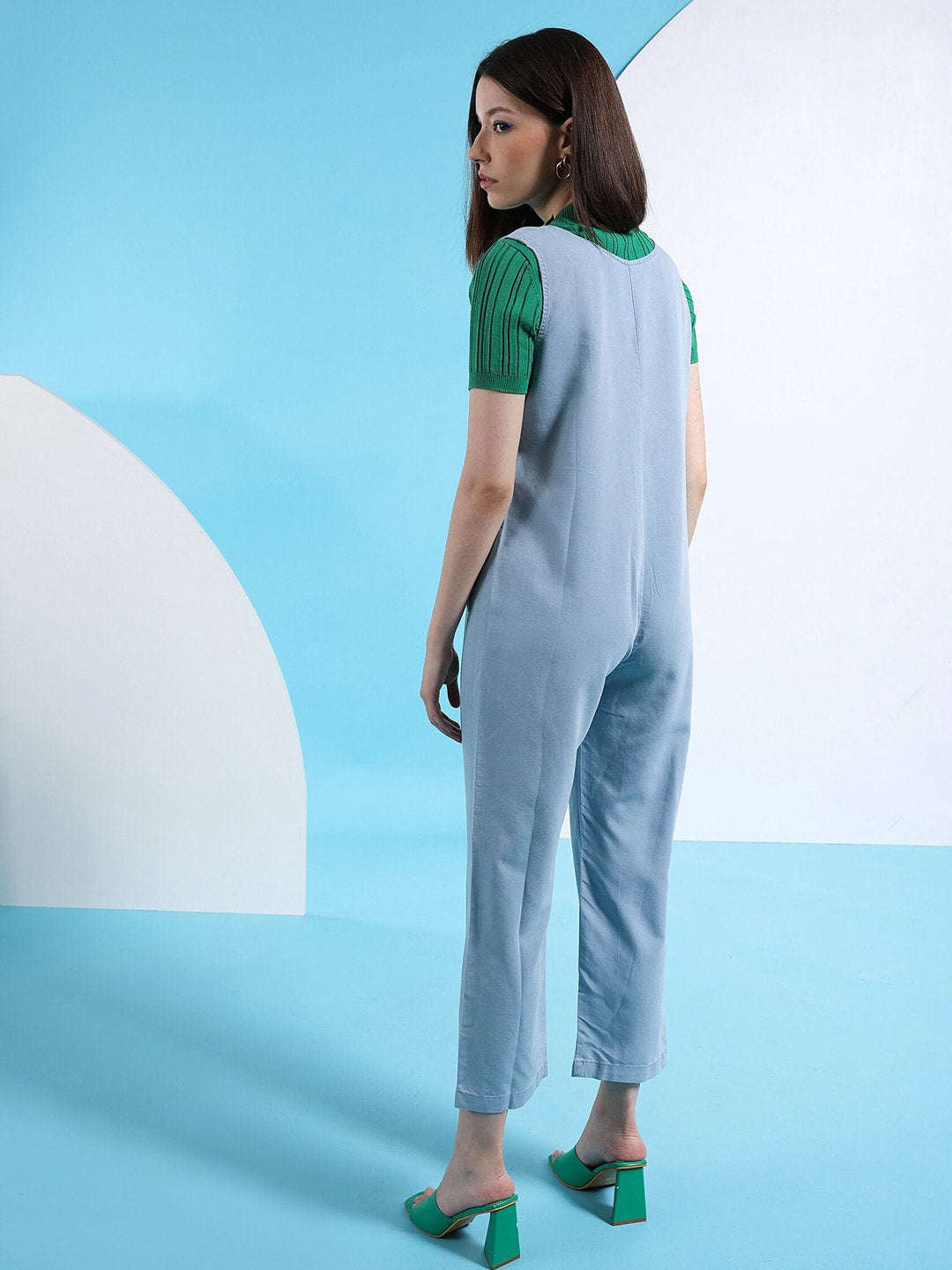 Shop Women Flare Denim Jumpsuit Online.