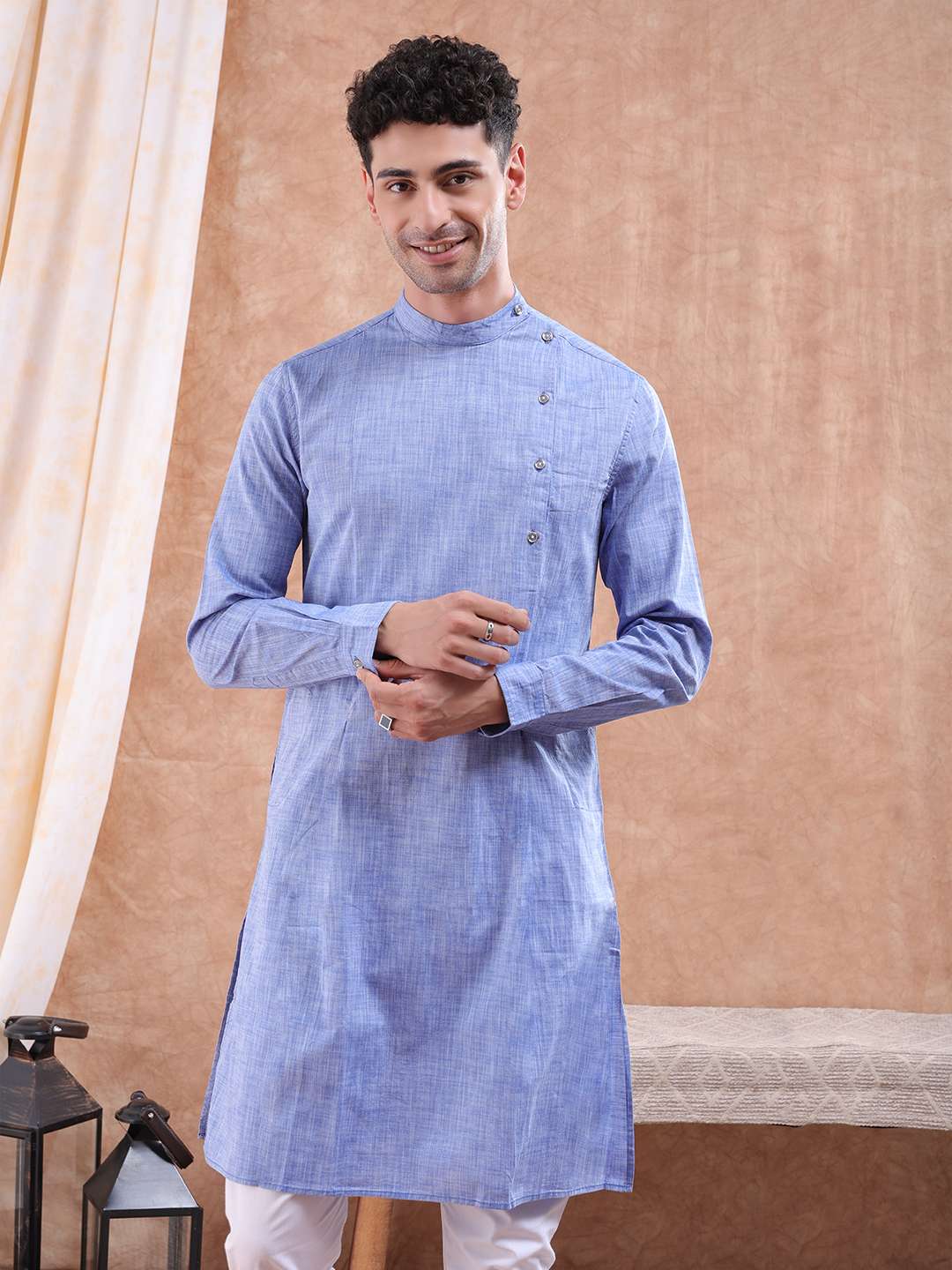 Shop Men Long Kurta Trail Cut Online.