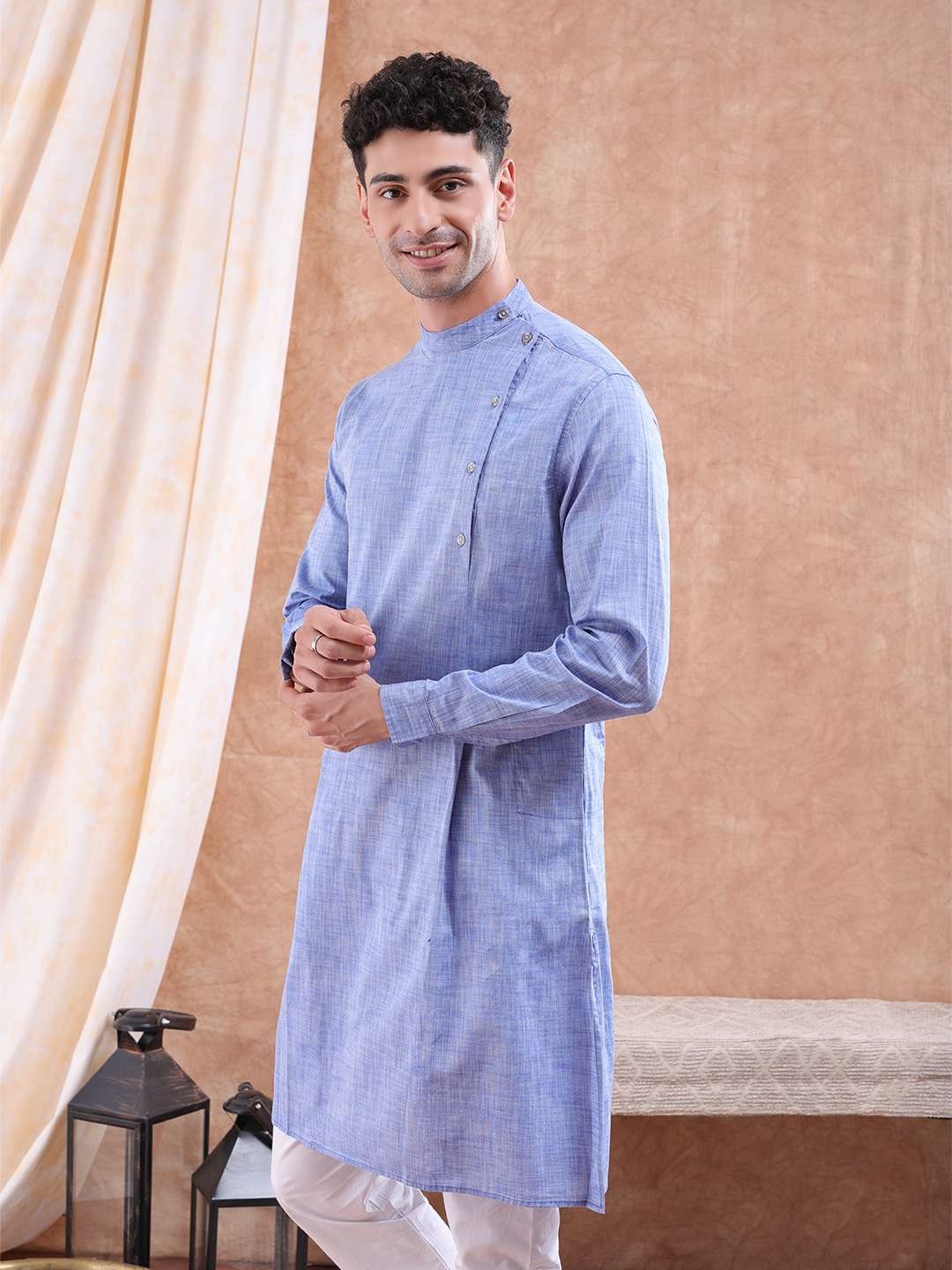 Shop Men Long Kurta Trail Cut Online.