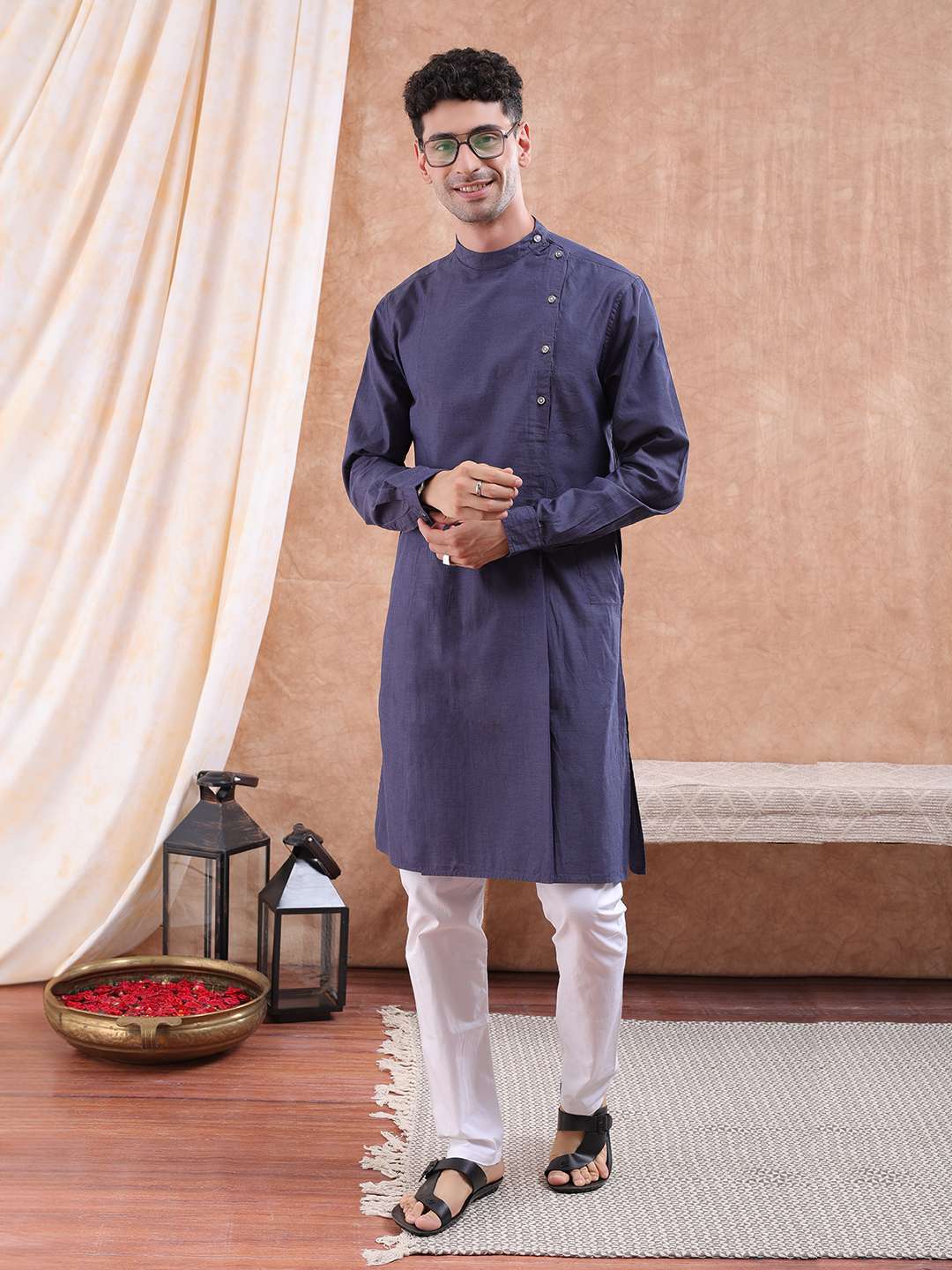 Shop Men Long Kurta Trail Cut Online.