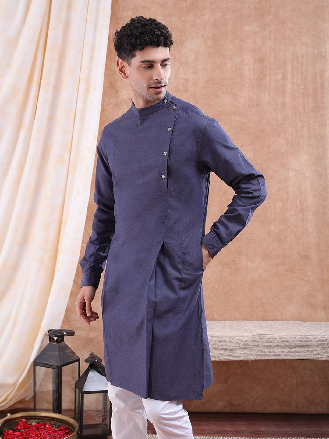 Shop Men Long Kurta Trail Cut Online.