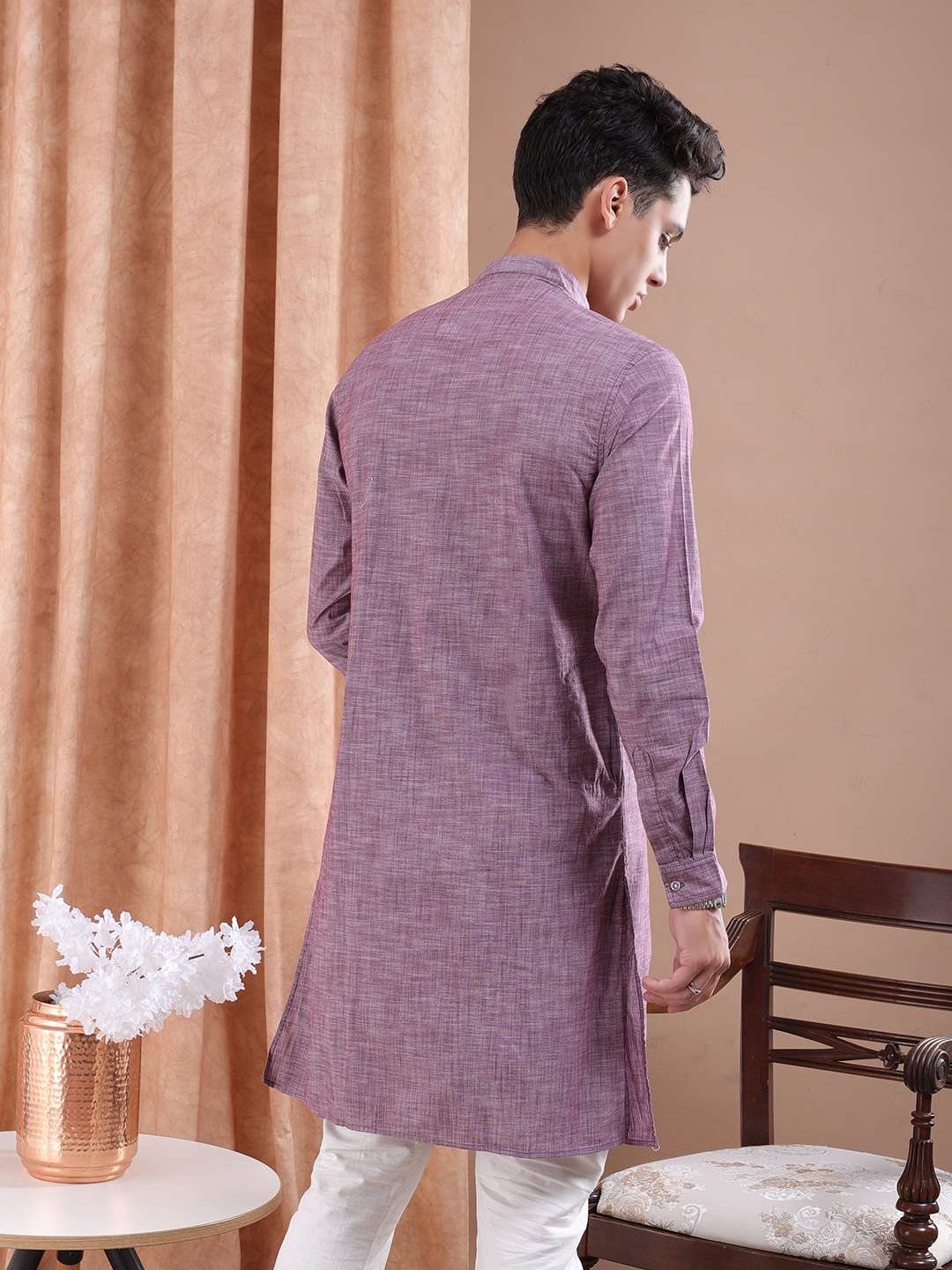 Shop Men Long Kurta Trail Cut Online.