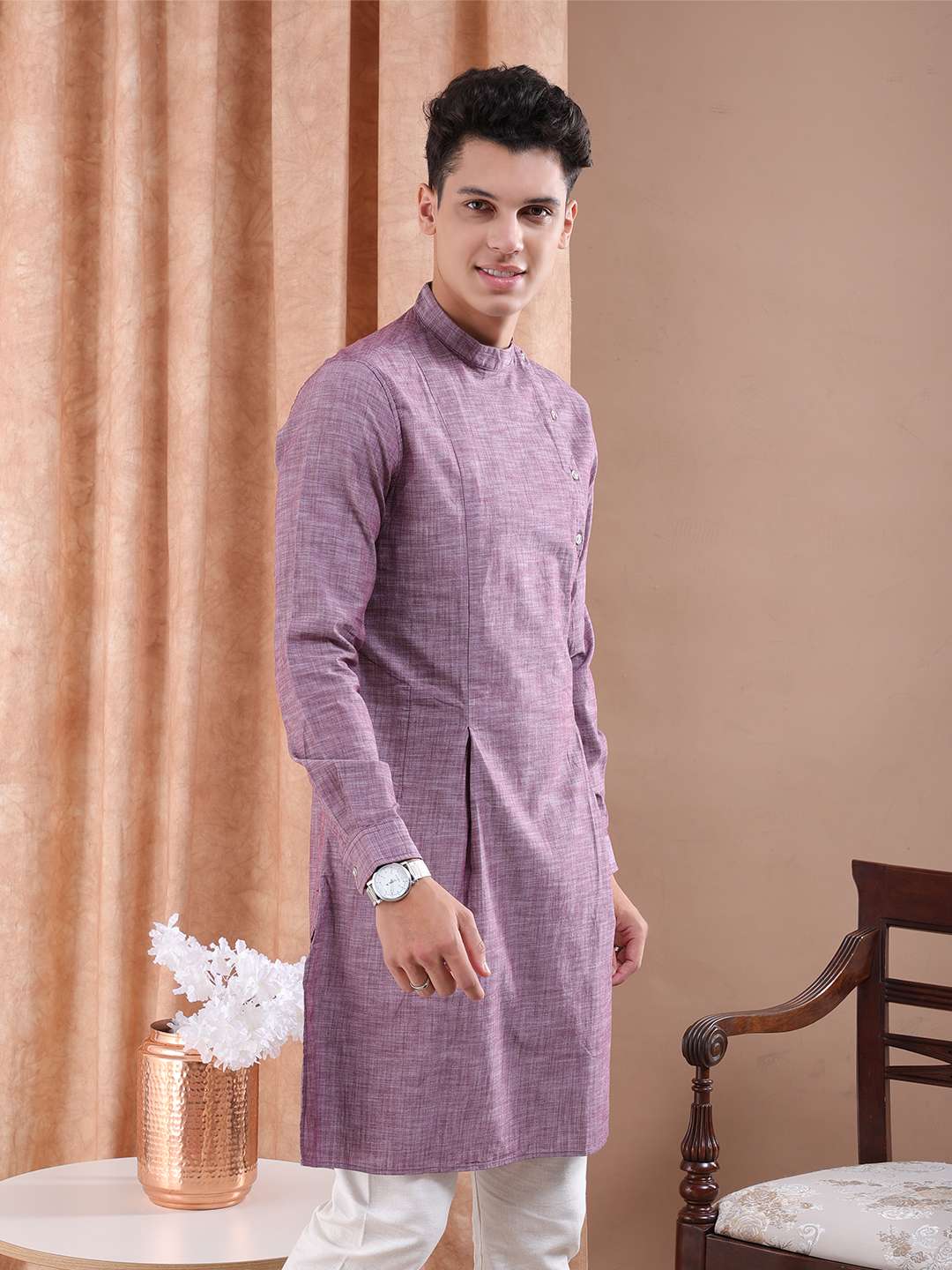 Shop Men Long Kurta Trail Cut Online.