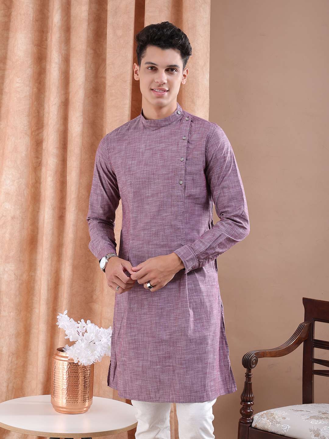 Shop Men Long Kurta Trail Cut Online.