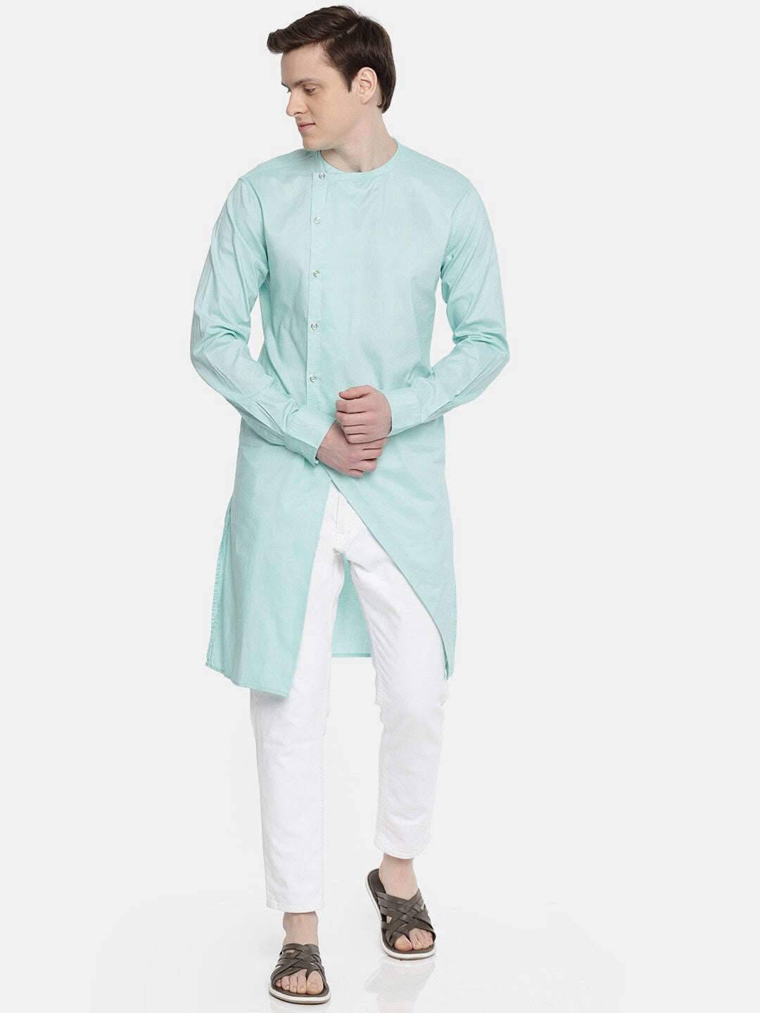 Shop Men Long Kurta Trail Cut Online.