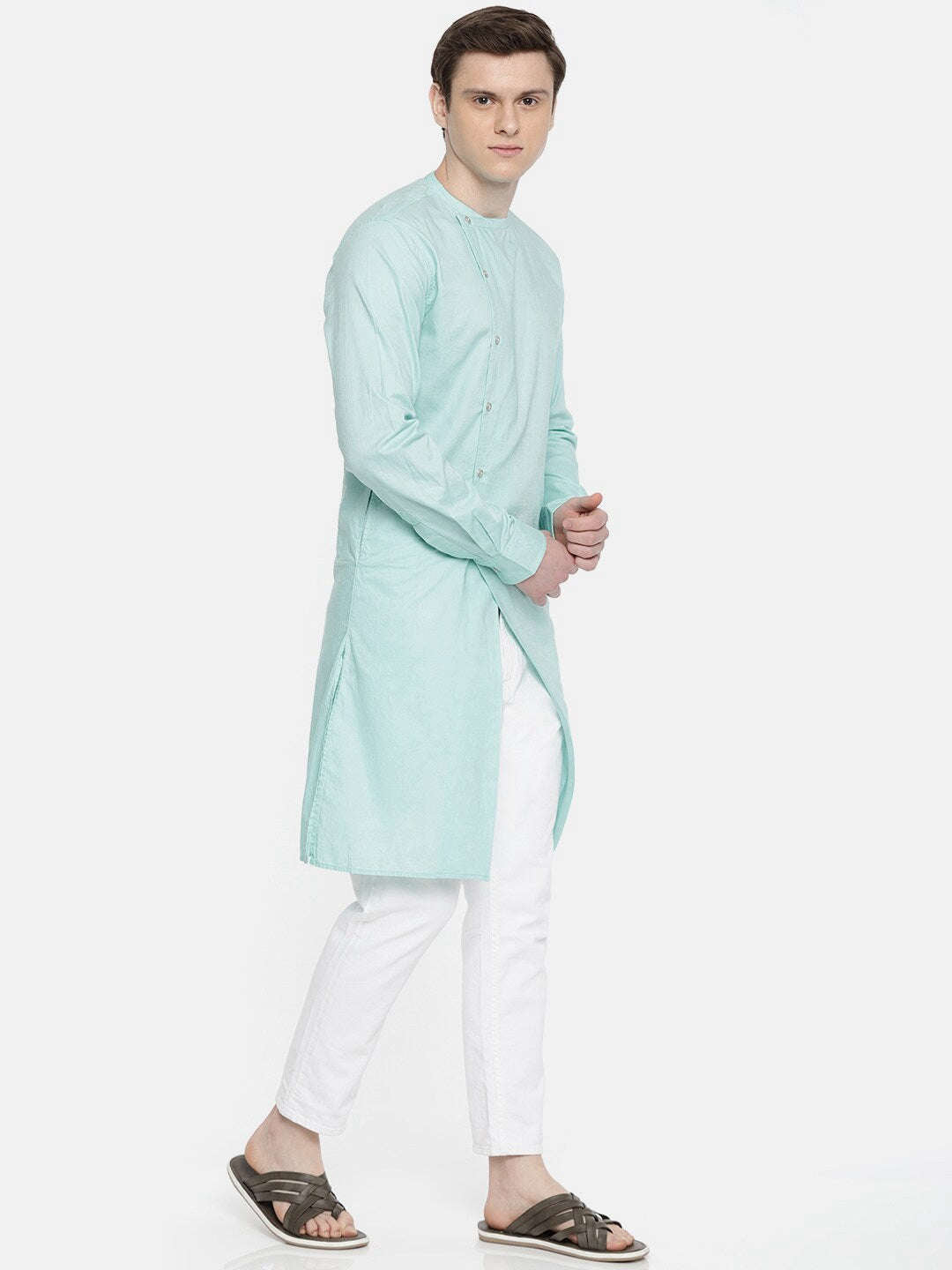 Shop Men Long Kurta Trail Cut Online.