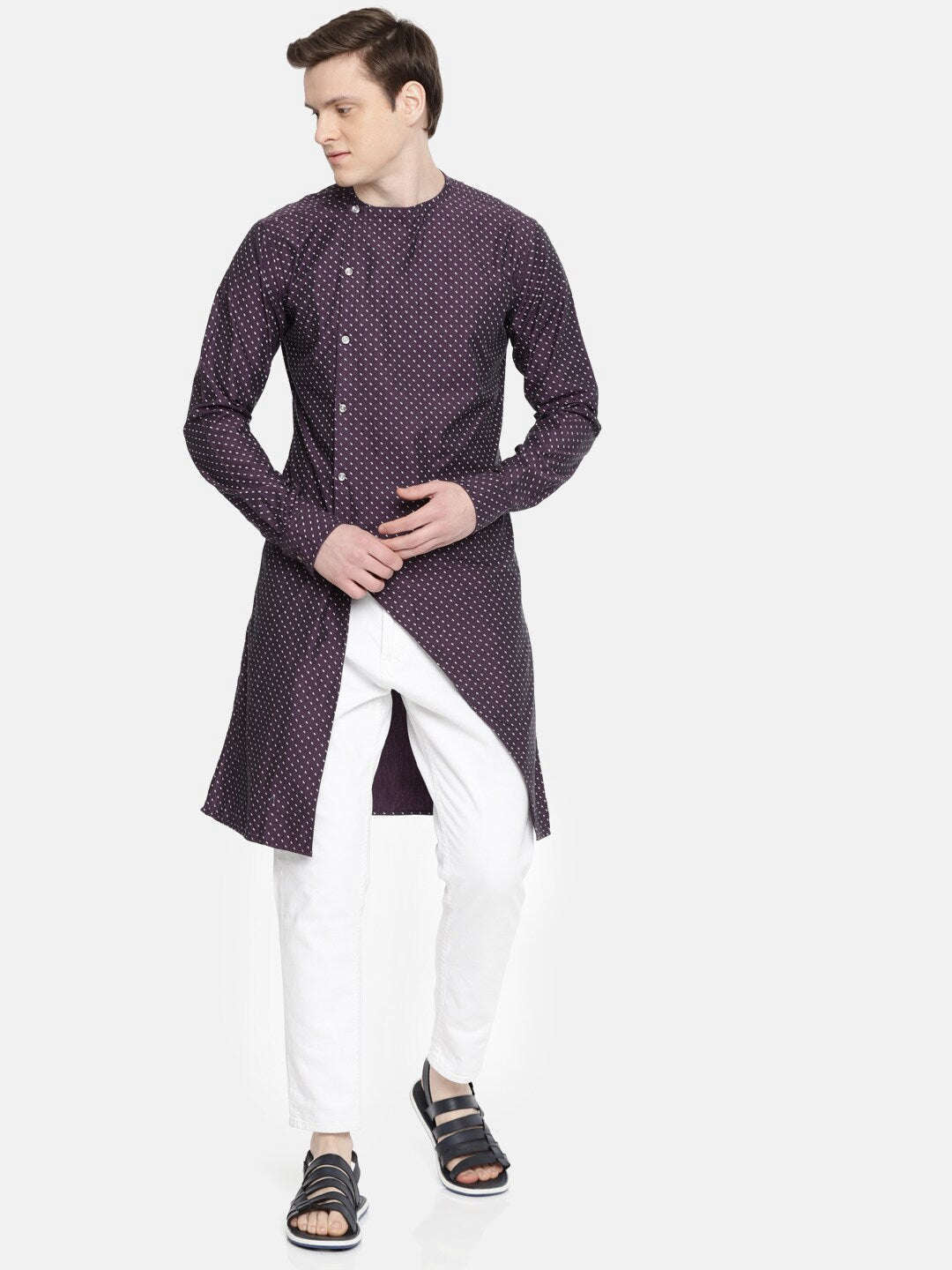 Shop Men Long Kurta Trail Cut Online.