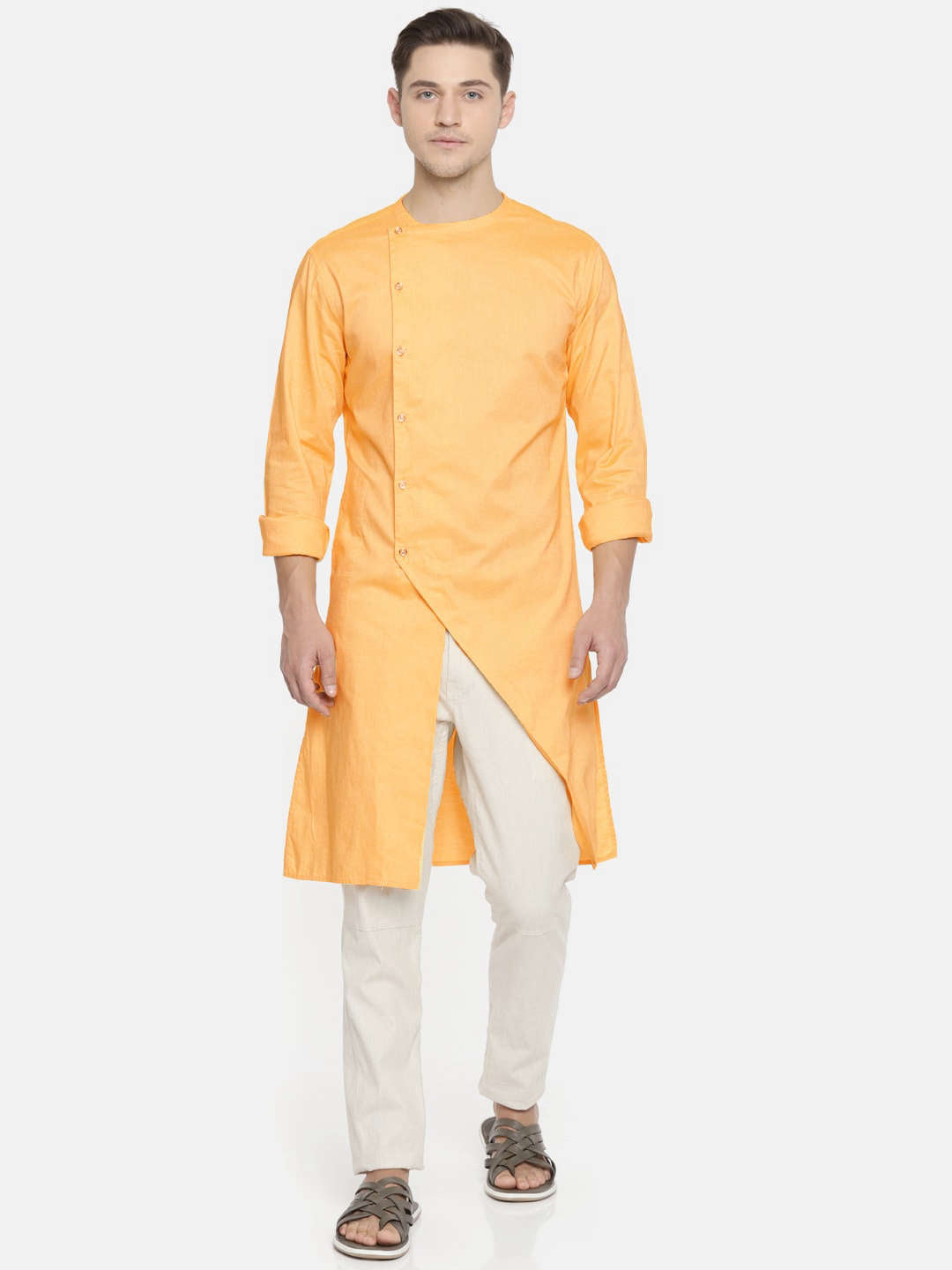 Shop Men Long Kurta Trail Cut Online.