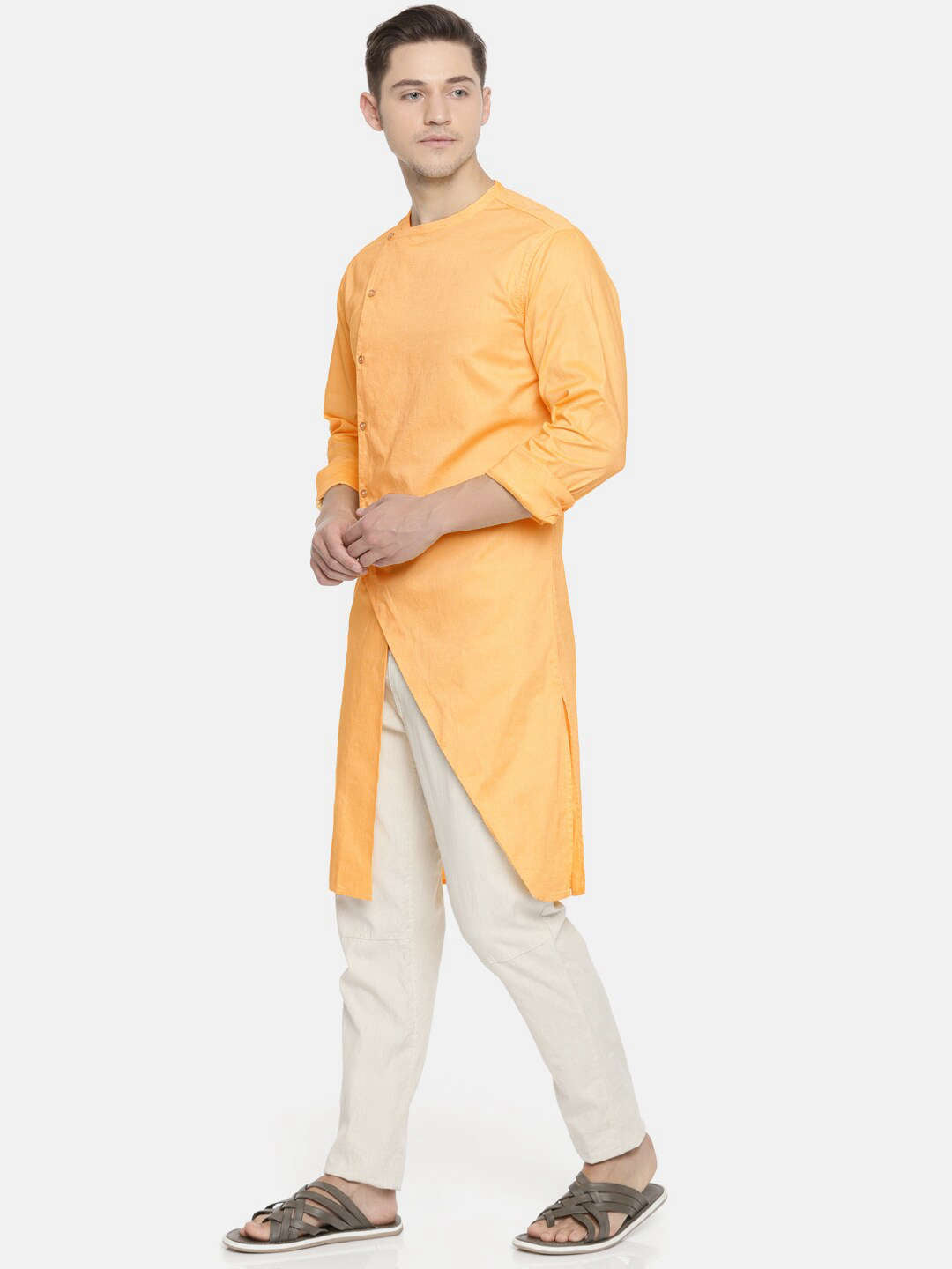 Shop Men Long Kurta Trail Cut Online.