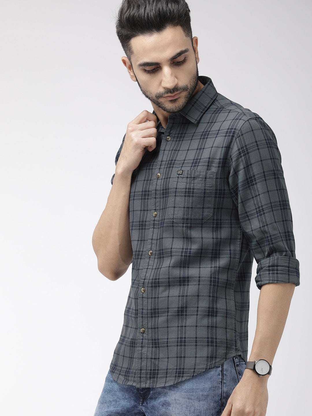 Shop Men's Checked Slim Fit Shirt Online.