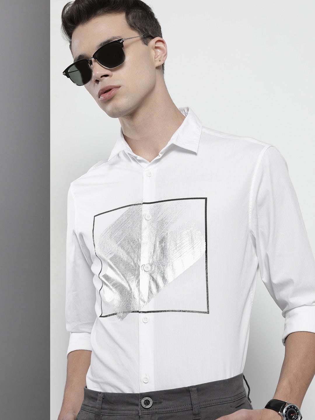 Shop Men Placement Printed Poplin Shirt Online.