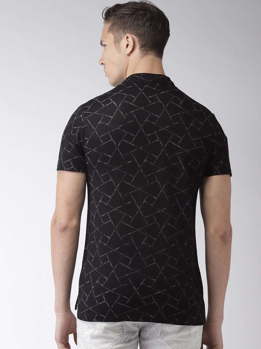 Shop The Indian Garage Co Men Black Printed Slim Fit Mandarin Collar T-Shirt Online.