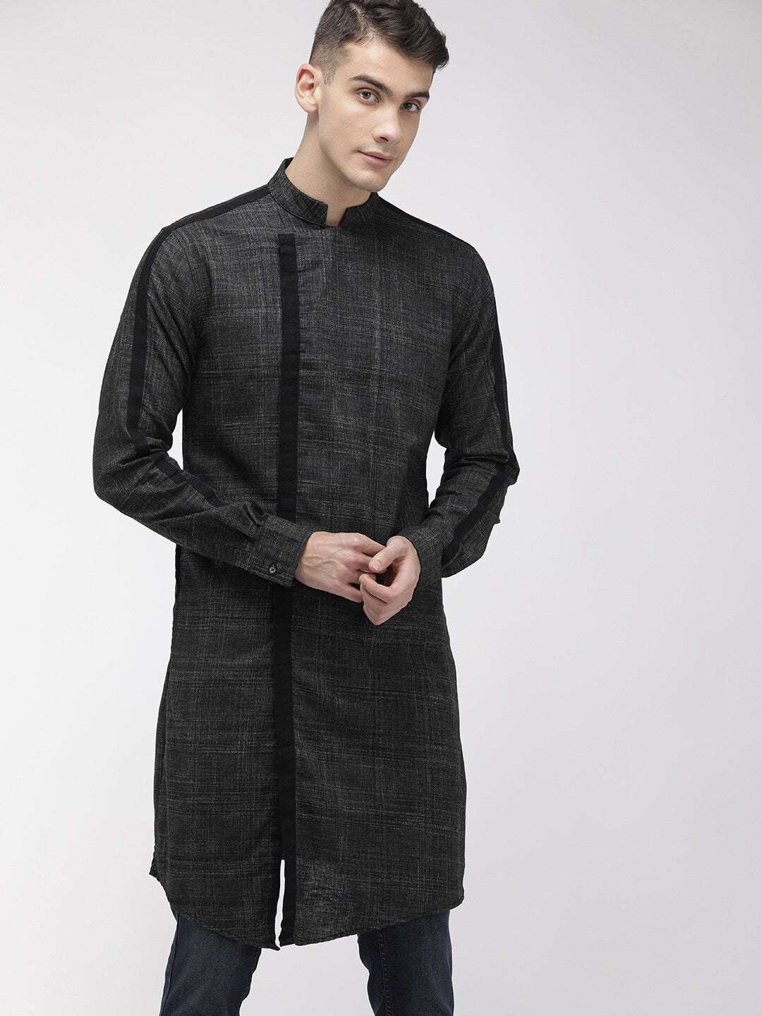 Shop Men Long Kurta Trail Cut Online.