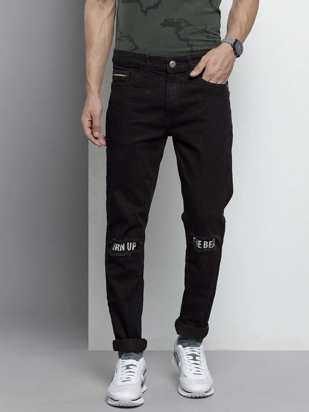 Shop Men Placement Printed Jeans Online.