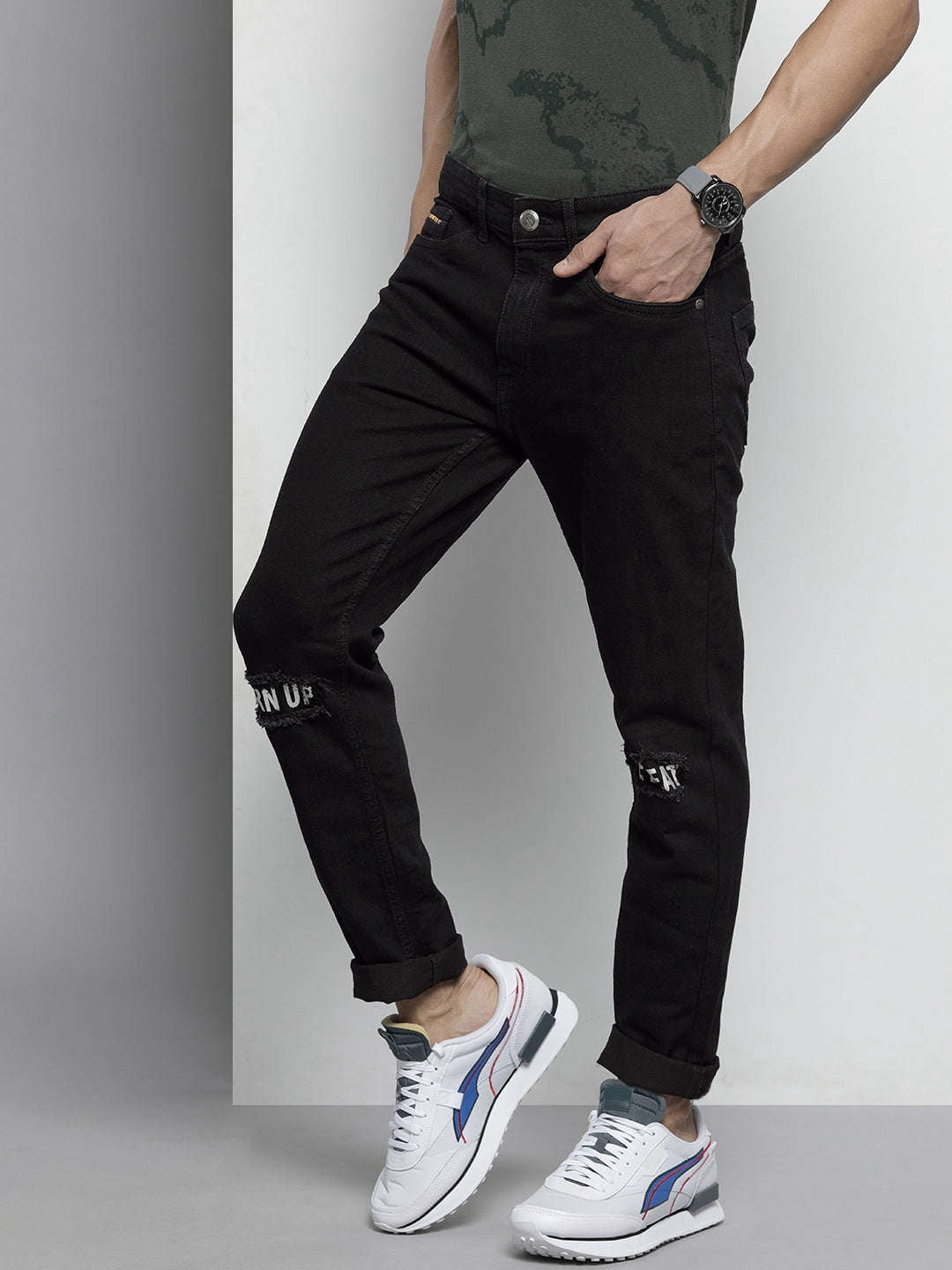 Shop Men Placement Printed Jeans Online.