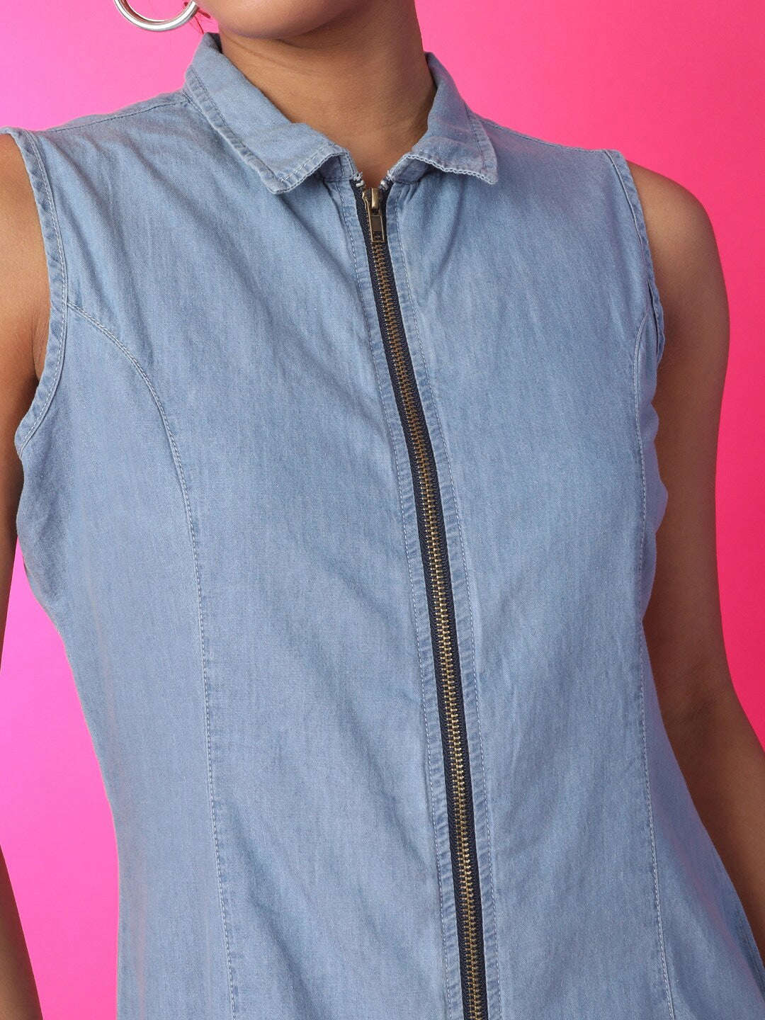 Shop Women Tiered Denim Flare Dress Online.