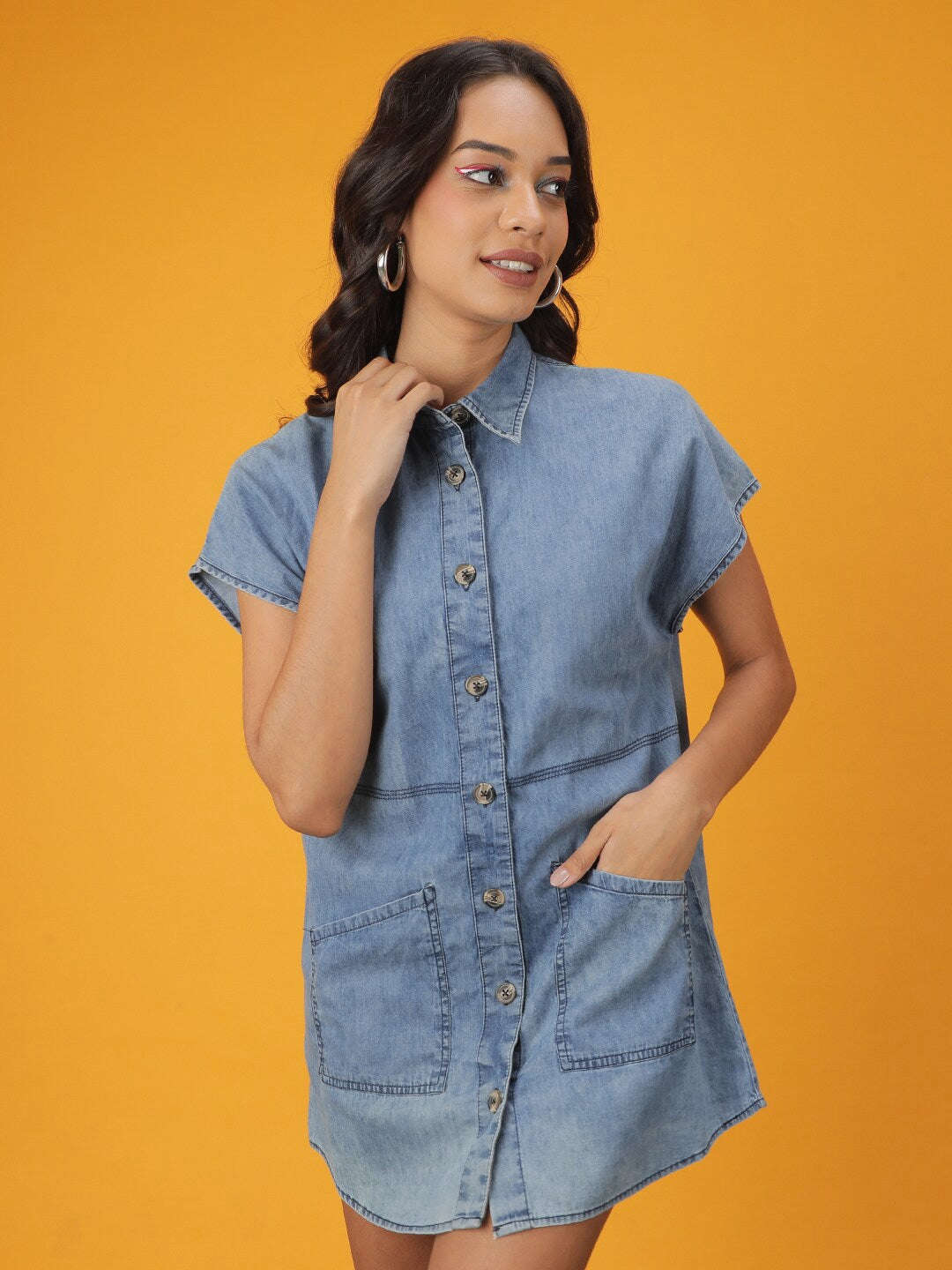 Shop Women Tiered Denim Flare Dress Online.