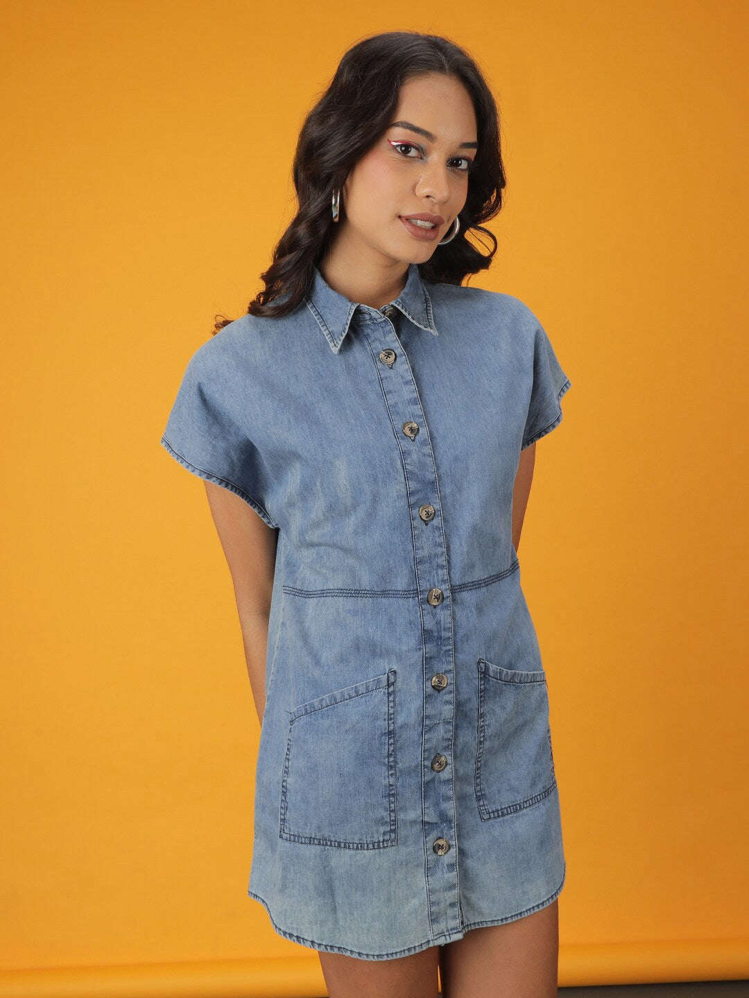 Shop Women Tiered Denim Flare Dress Online.