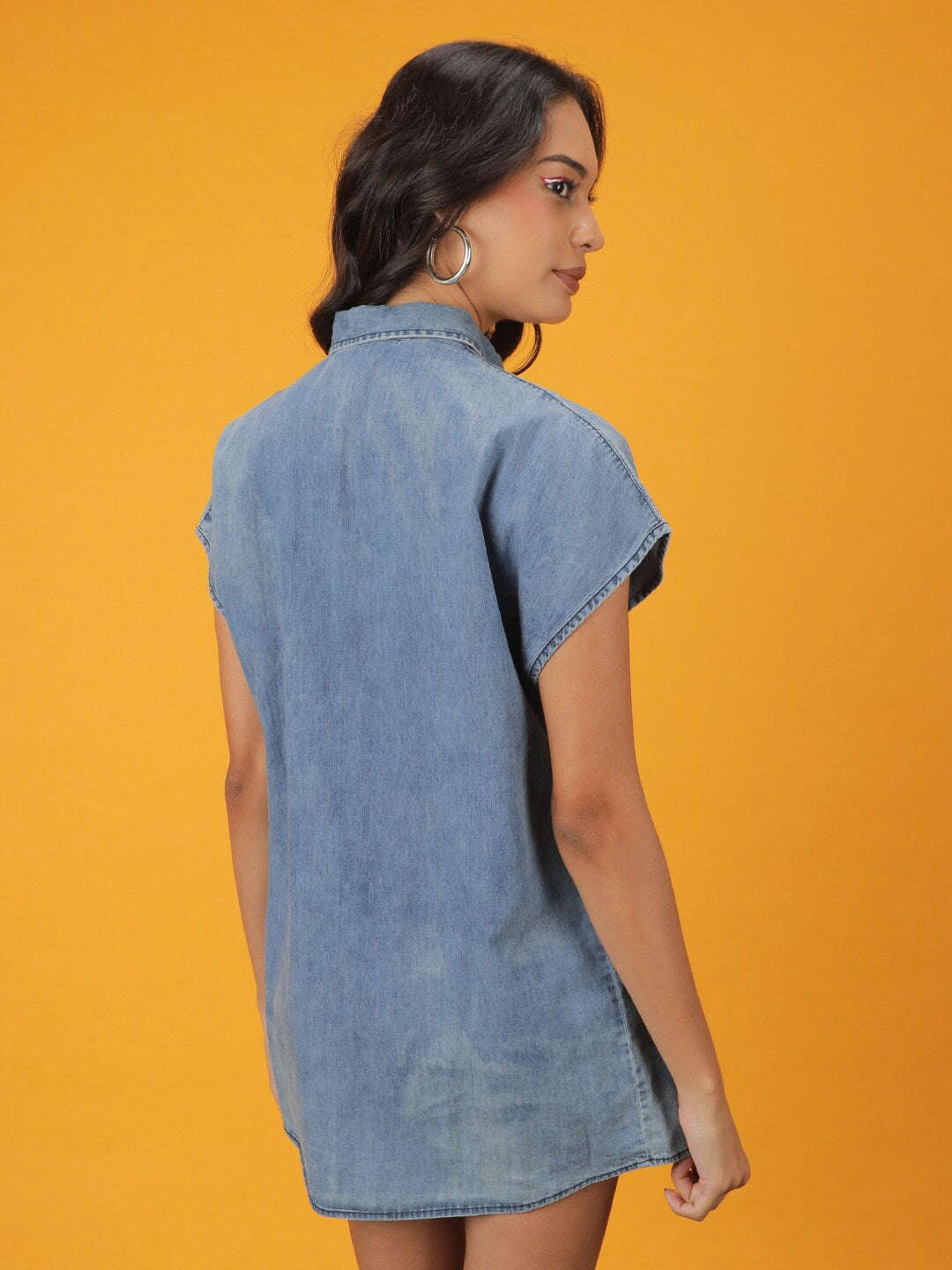 Shop Women Tiered Denim Flare Dress Online.