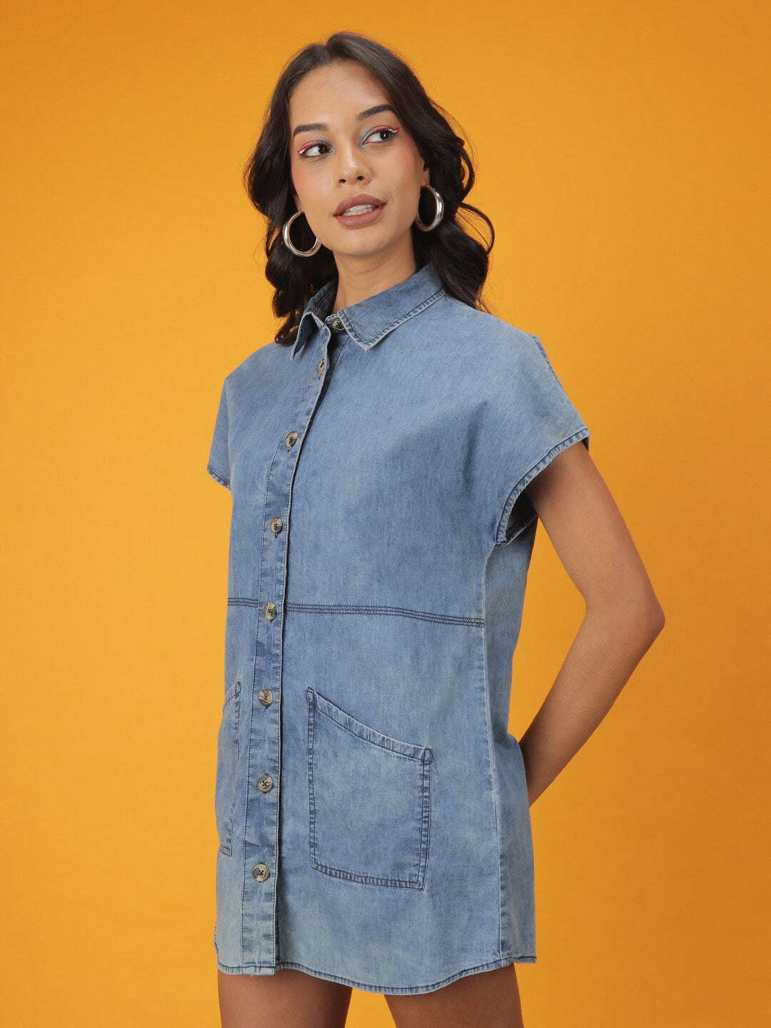 Shop Women Tiered Denim Flare Dress Online.