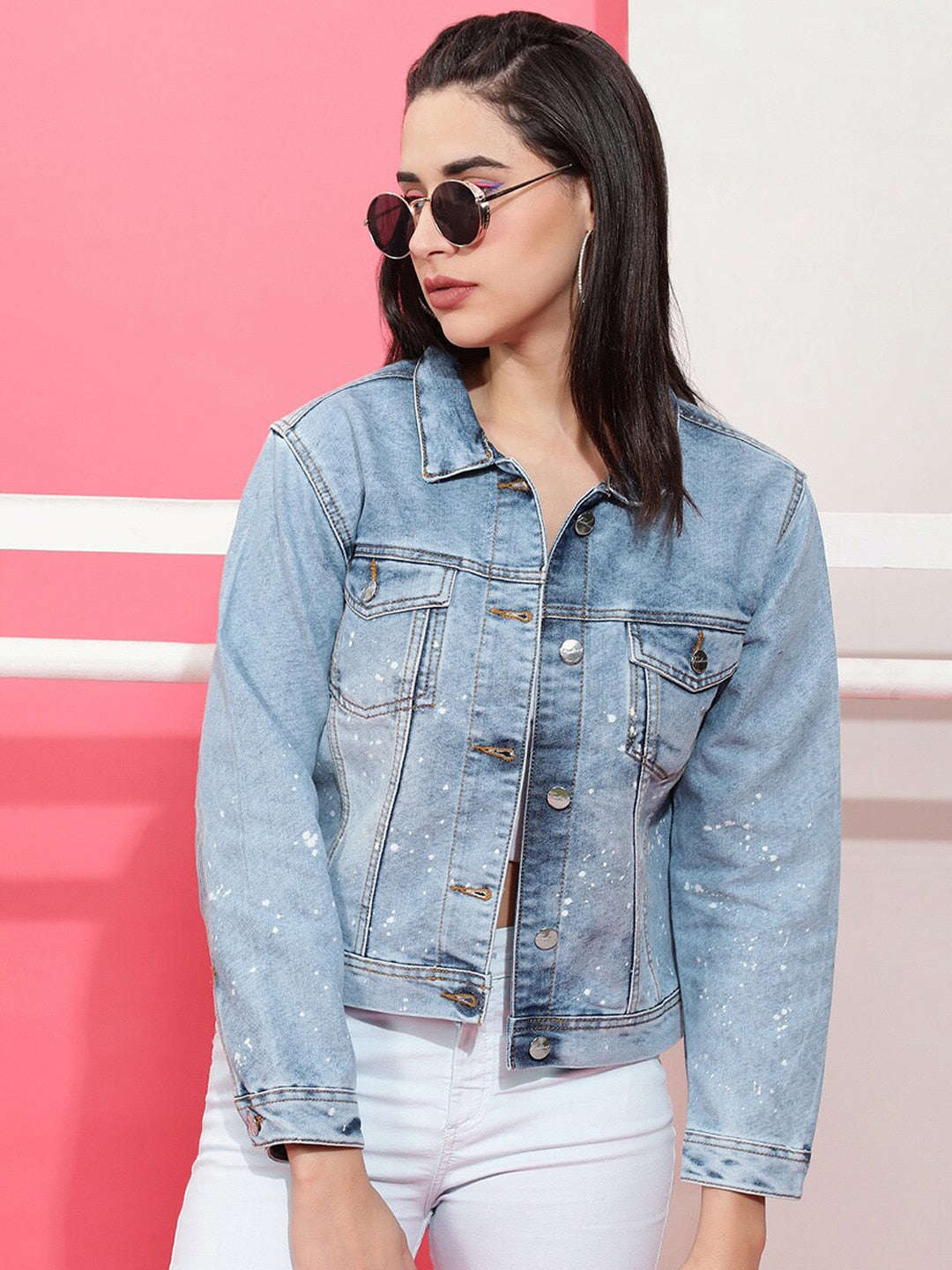 Shop Women Solid Denim Jacket Online.