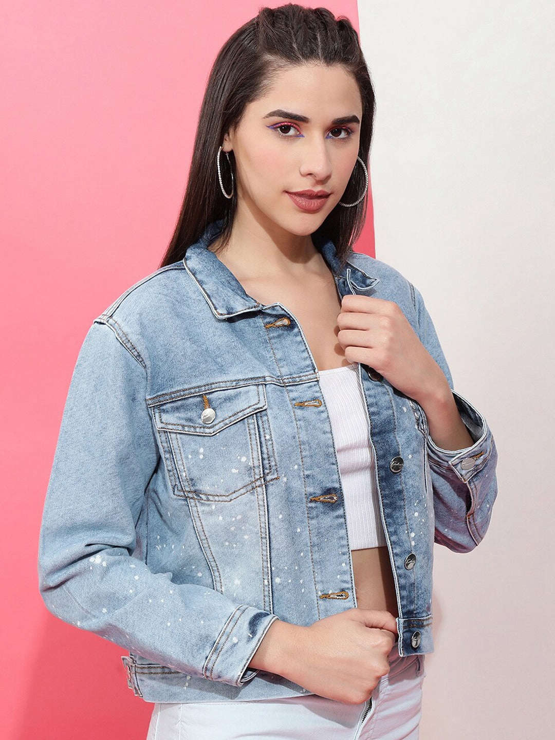 Shop Women Solid Denim Jacket Online.