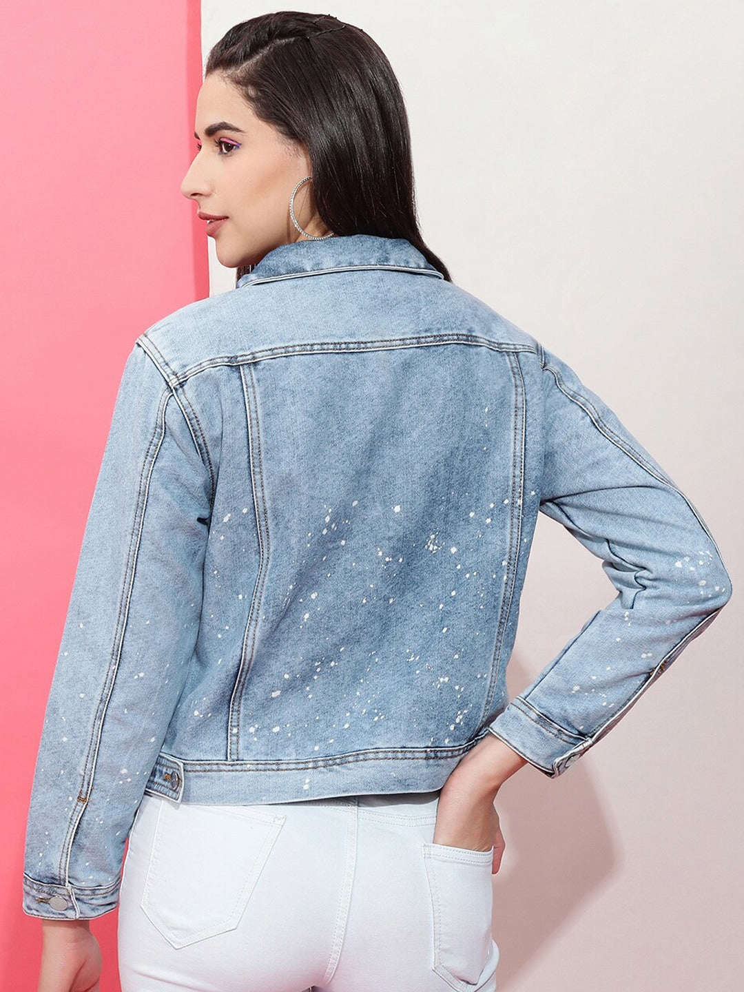 Shop Women Solid Denim Jacket Online.