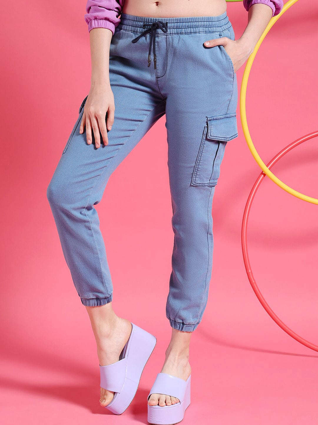 Shop Women Denim Cargo Jogger Online.