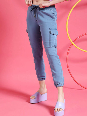 Shop Women Denim Cargo Jogger Online.