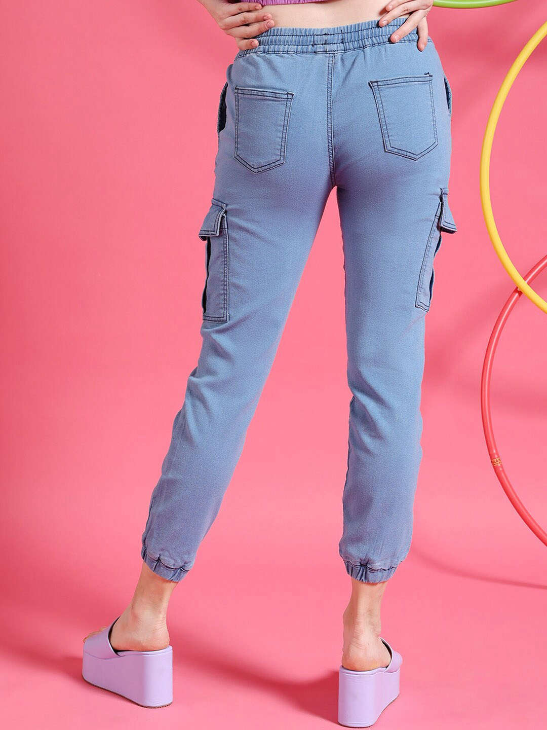 Shop Women Denim Cargo Jogger Online.