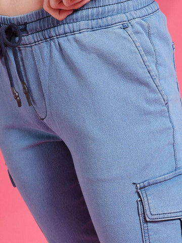 Shop Women Denim Cargo Jogger Online.