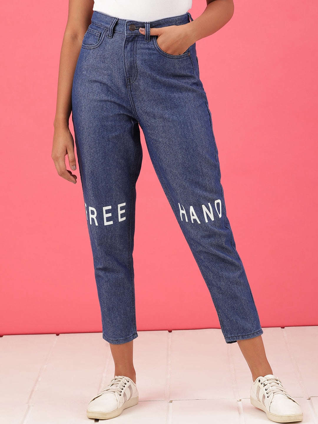 Shop Women Mid-Rise Knee Slash Mom Fit Jeans Online.