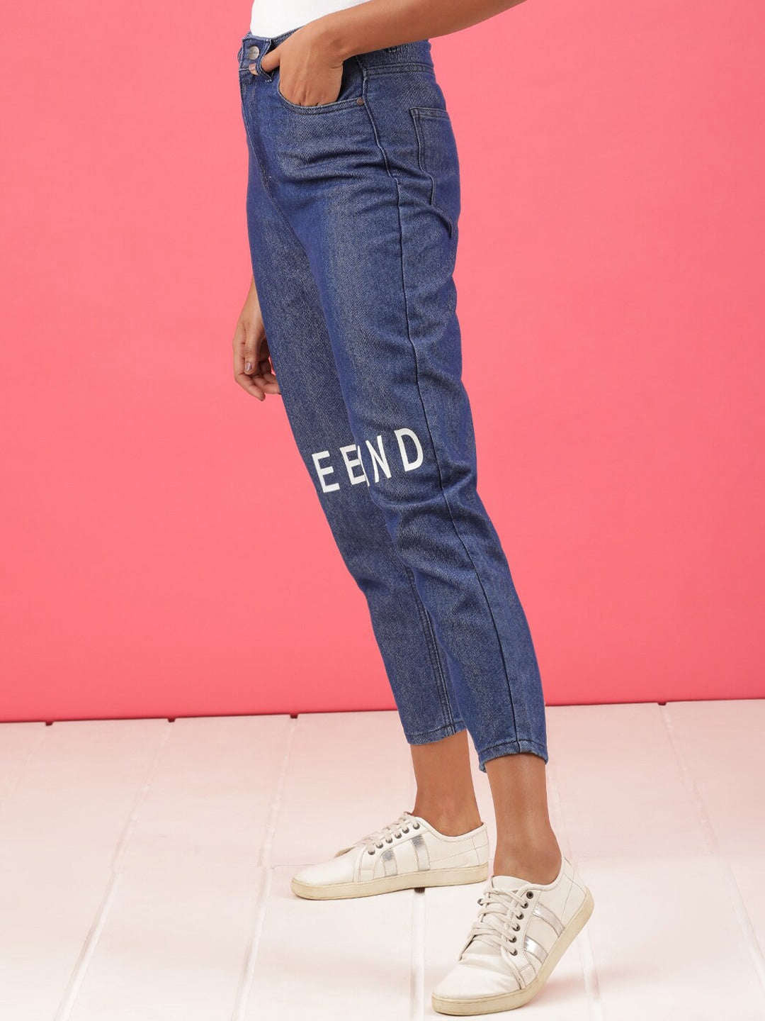 Shop Women Mid-Rise Knee Slash Mom Fit Jeans Online.