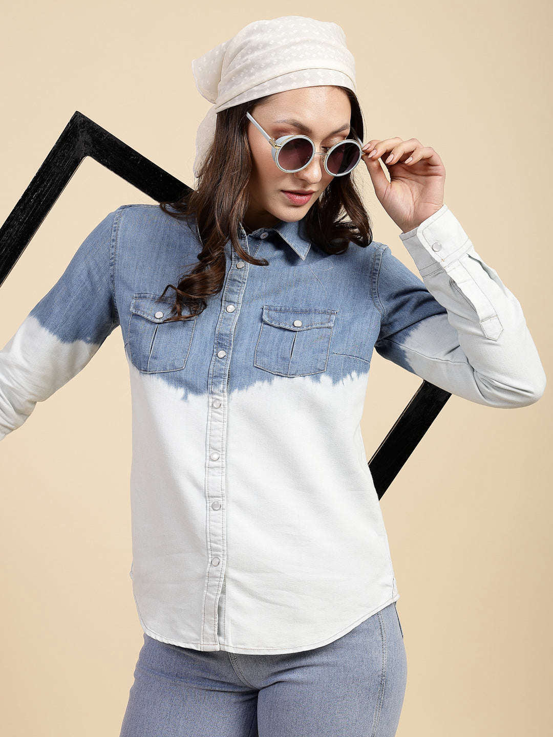 Shop Women Solid Denim Shirt Online.